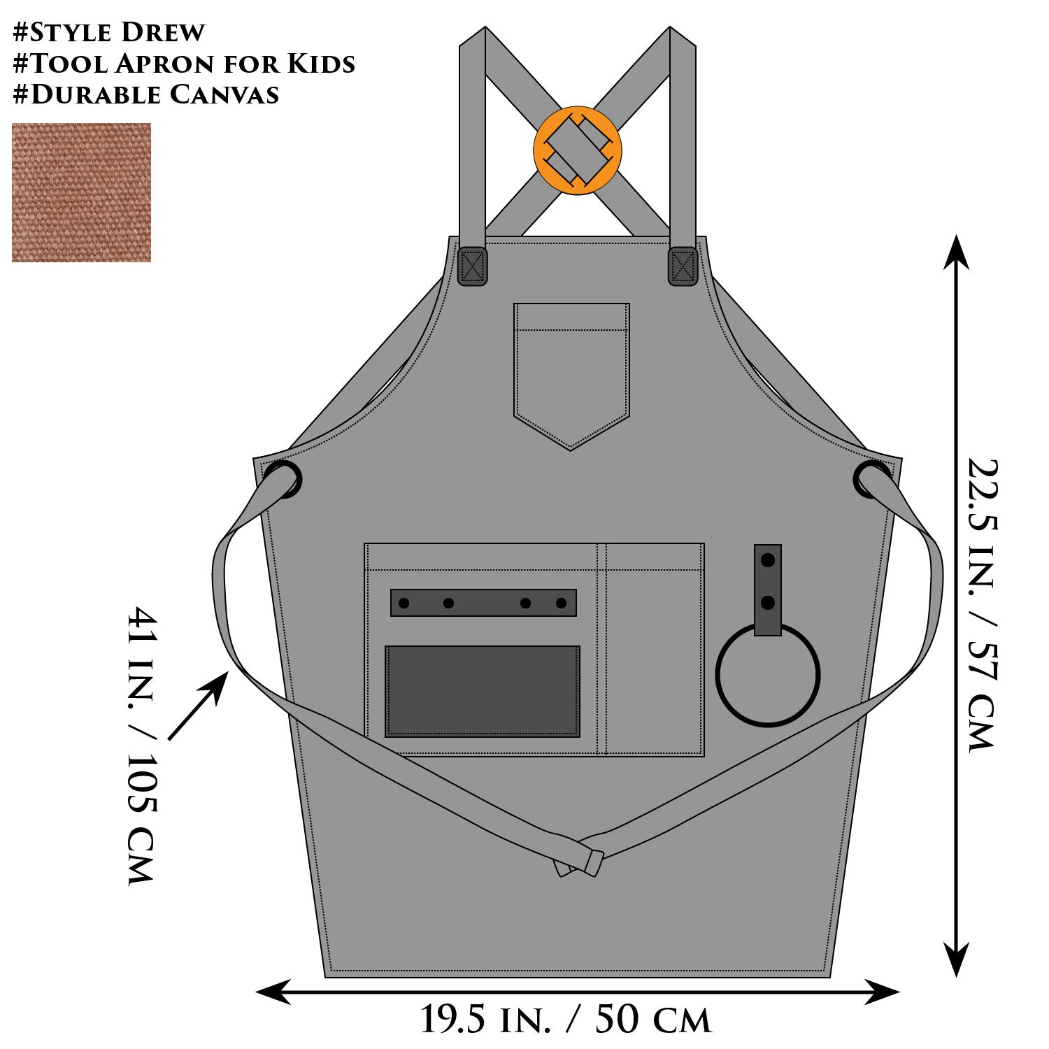 NEOVIVA Tablier de travail avec poches, tabliers de travail du bois pour enfants, tablier d'outils en toile réglable M à XXXL avec dos croisé pour barbier, cuisine, jardin, poterie, garage, atelier