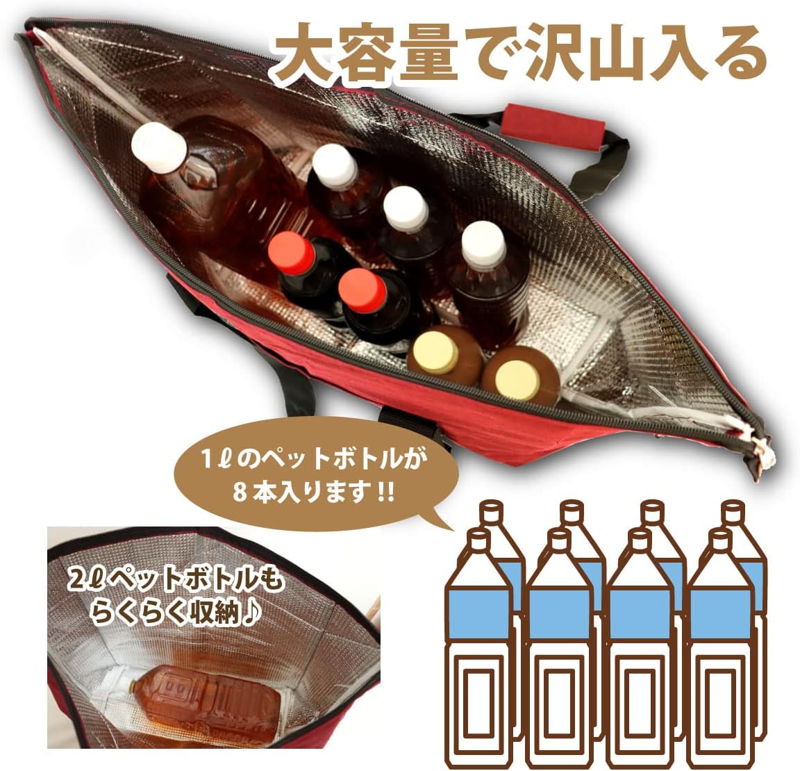 保冷バッグ 20L アルミ断熱層（厚さ5mm） 保温トートバッグ スクエア型 レジカゴ対応 2WAY 保冷時間6時間（室温30℃/保冷剤4個使用時） 折りたたみ可 おしゃれ 男女兼用 耐荷重10kg 防水加工