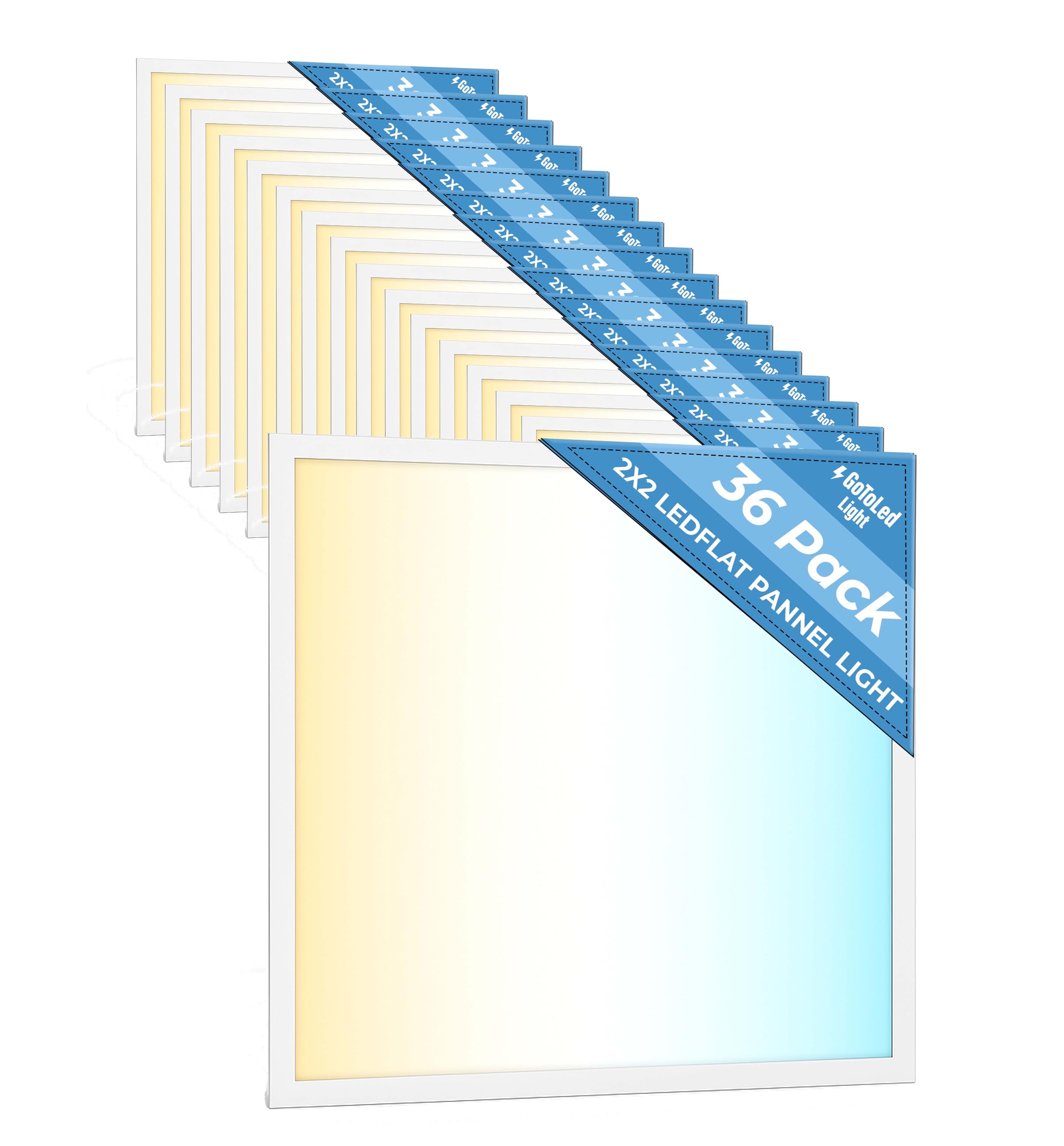 GoToLed 2x2 led Flat Panel Light, 20/25/30/35/40W, 5 Color Temps 3K/3.5K/4K/5K/6.5K, Dimmable Recessed Drop Ceiling Lights, 2500-5000 Lumens, Lay in