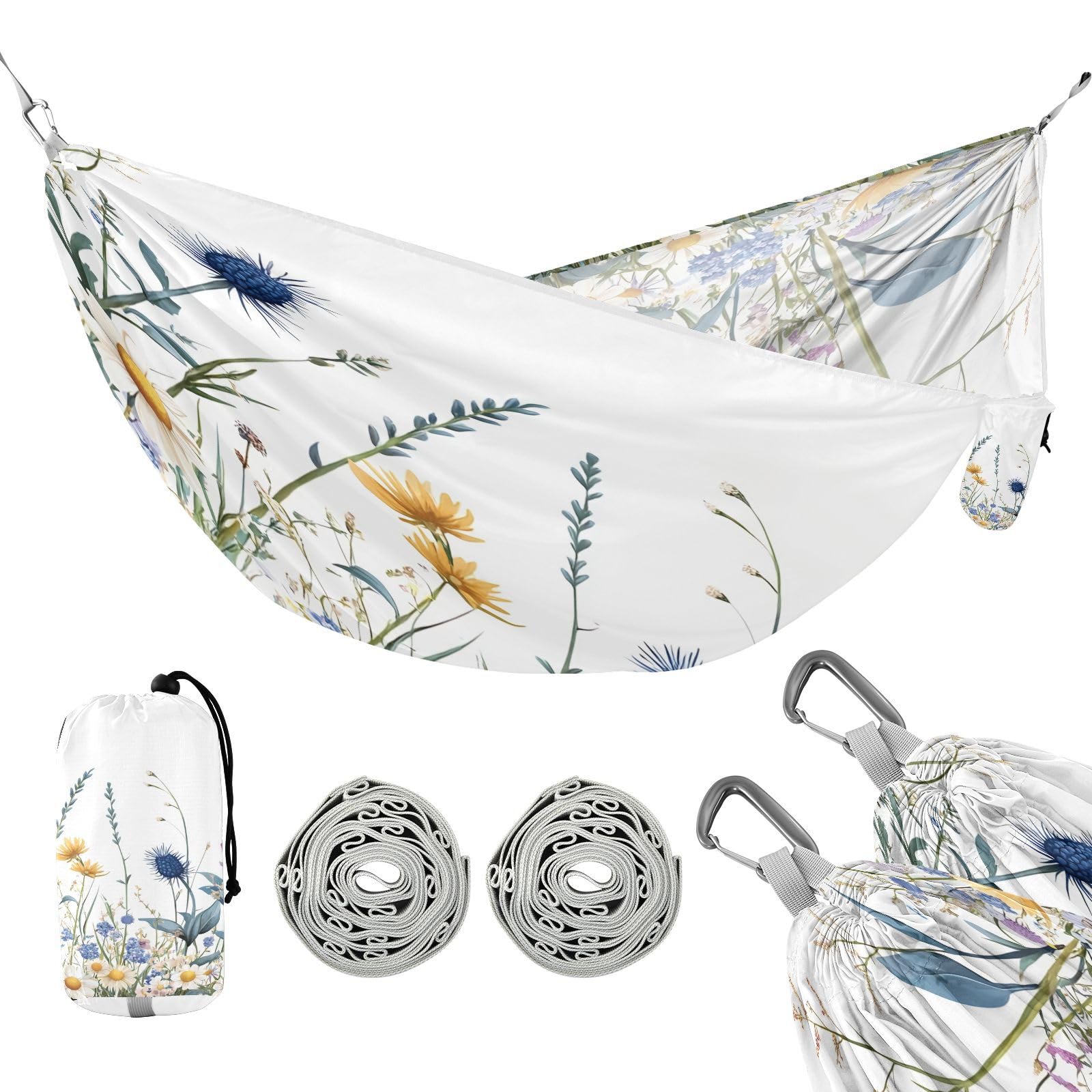 ATTX Watercolor Wildflowers Camping Hammock - Lightweight & Portable Hammocks, Heavy Duty 330lbs Capacity for Indoor, Hiking, Backpacking, Travel, Backyard, Beach#91