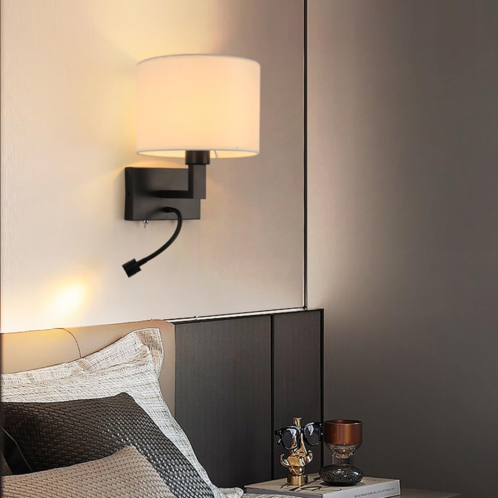 Iluminación de pared para dormitorio y cocinas con aplique negro textil 8