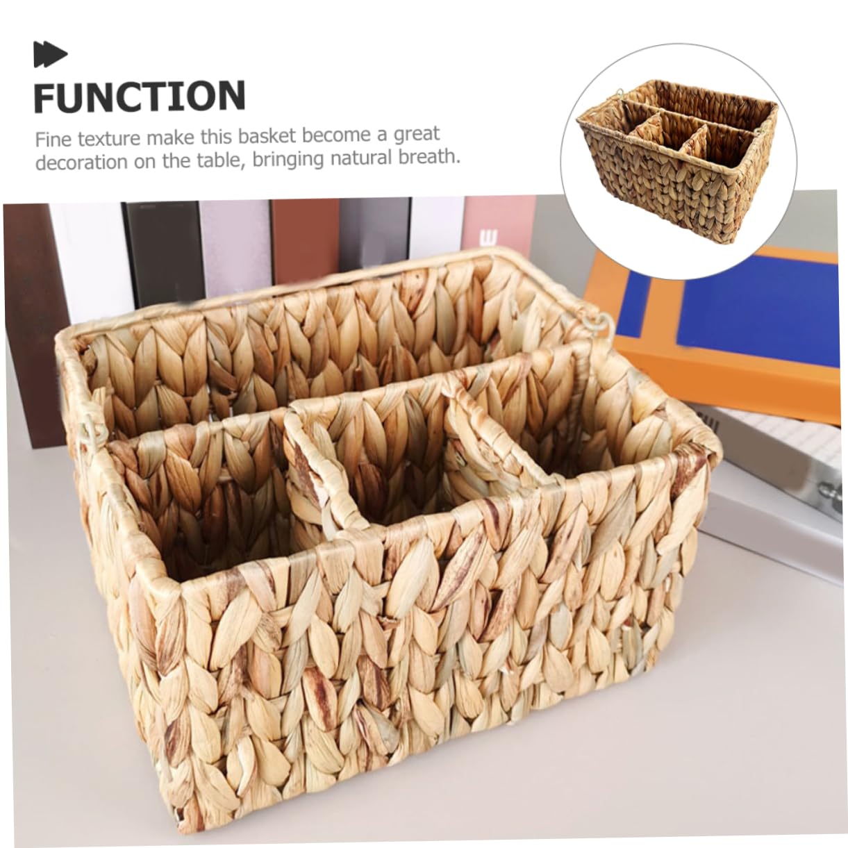 Cabilock Cesta Fuerte de Almacenamiento Tejida de Hyacinth y Multifuncional Compartimentos para Cubiertos y Utensilios de Cocina para Organizar en Cocina o Baño