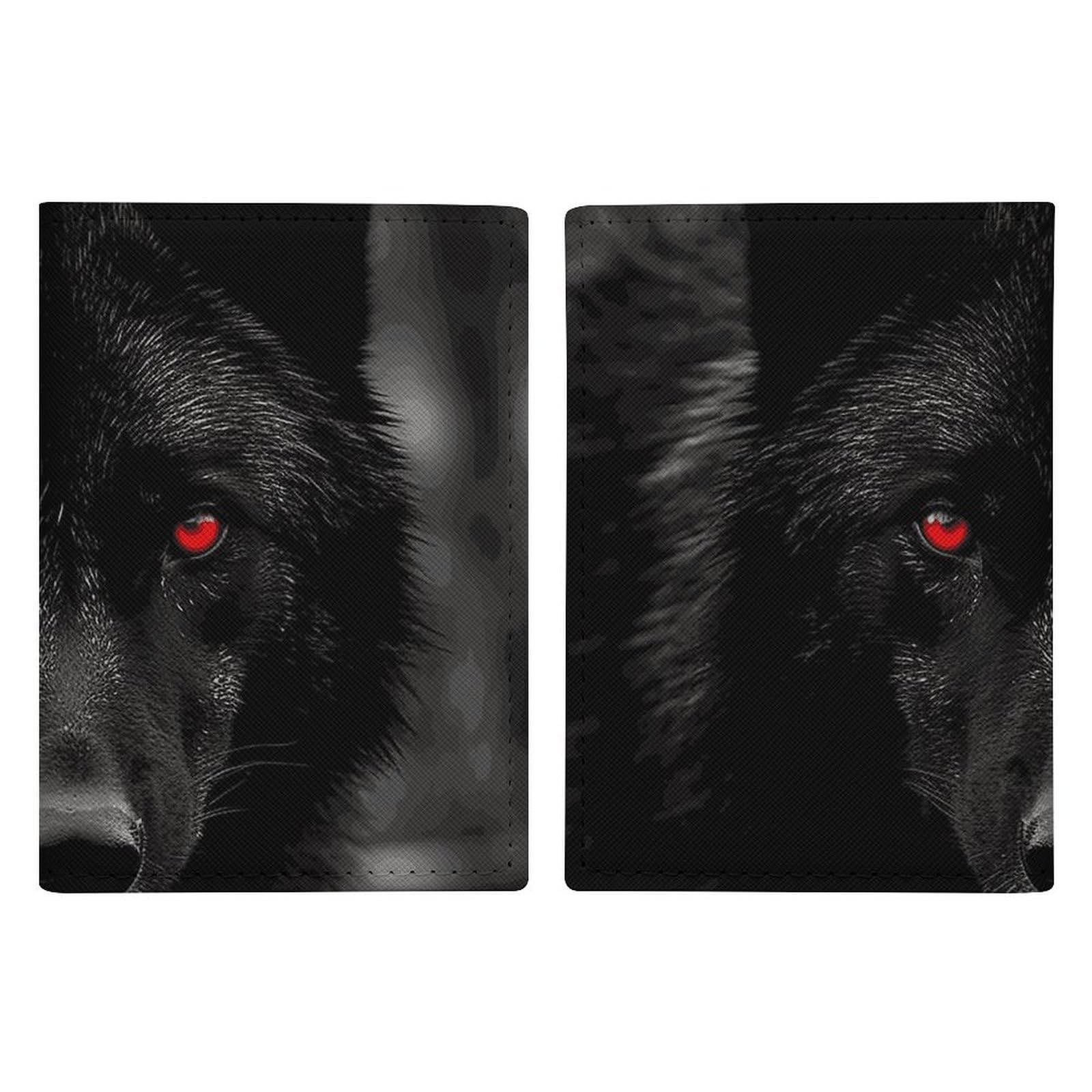 Passport Holder Cover Leather Passport Protector Waterproof Black Red Eyed Wolf Printed Passport Book for Travel Accessories Women Men