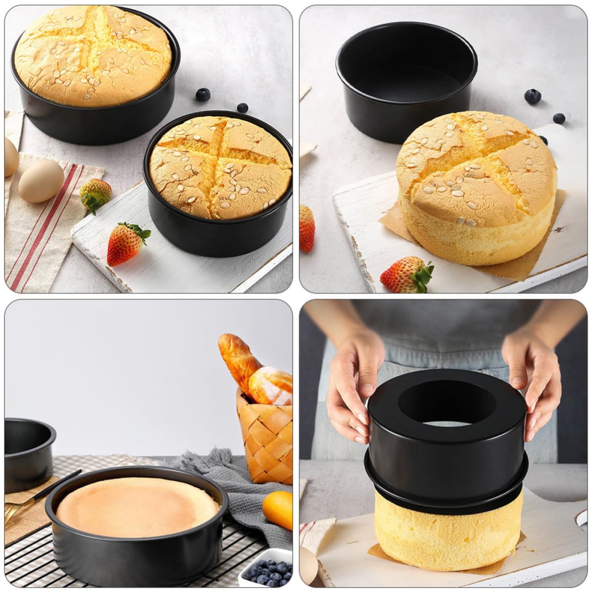Zerodeko Molde para Tartas de Acero al Carbono con Fondo Extraíble, Set de 3 Piezas, Diseño Simple y Práctico, Adecuado para Hornear Pasteles y Cheesecakes