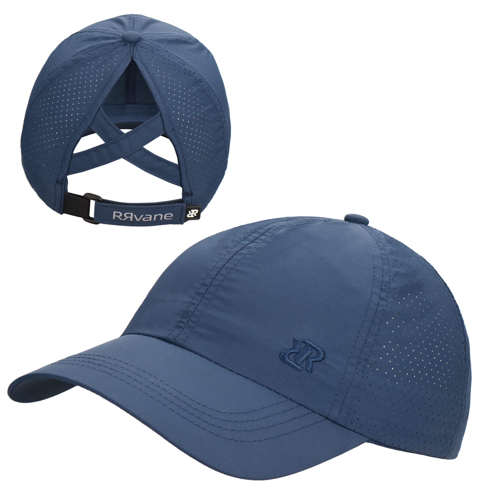 RRvane Women Criss Cross Ponytail Hat Polyester Breathable Unstructured Adjustable Baseball Cap (Navy)