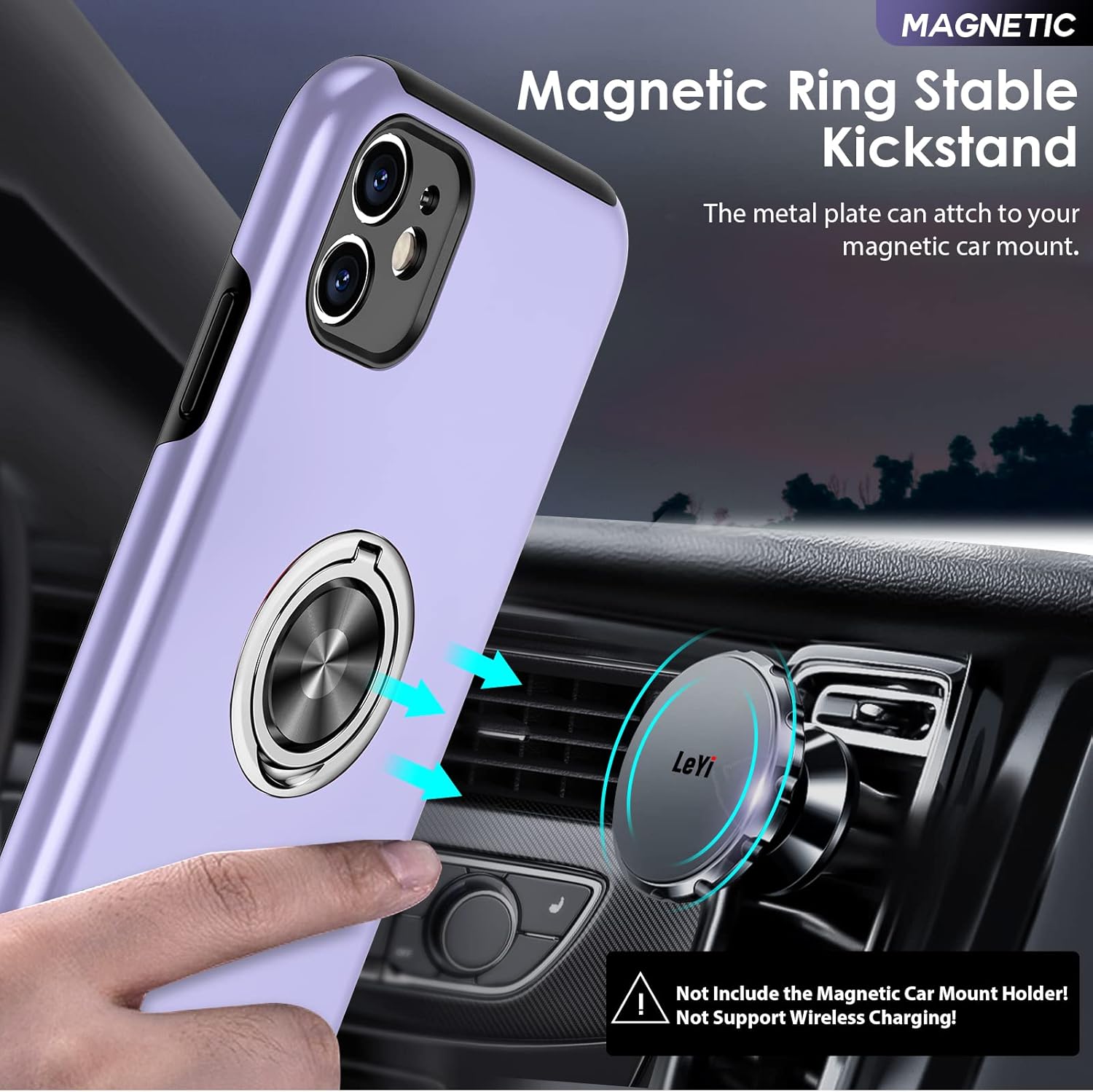 LeYi for iPhone 11 Case : and 2 Tempered Glass Screen Protector, with 360 Ring Holder Stand Magnetic Shockproof Heavy Duty Protective Phone Cover for i Phone 11 Purple 6 71EupwApjqL. AC SL1500