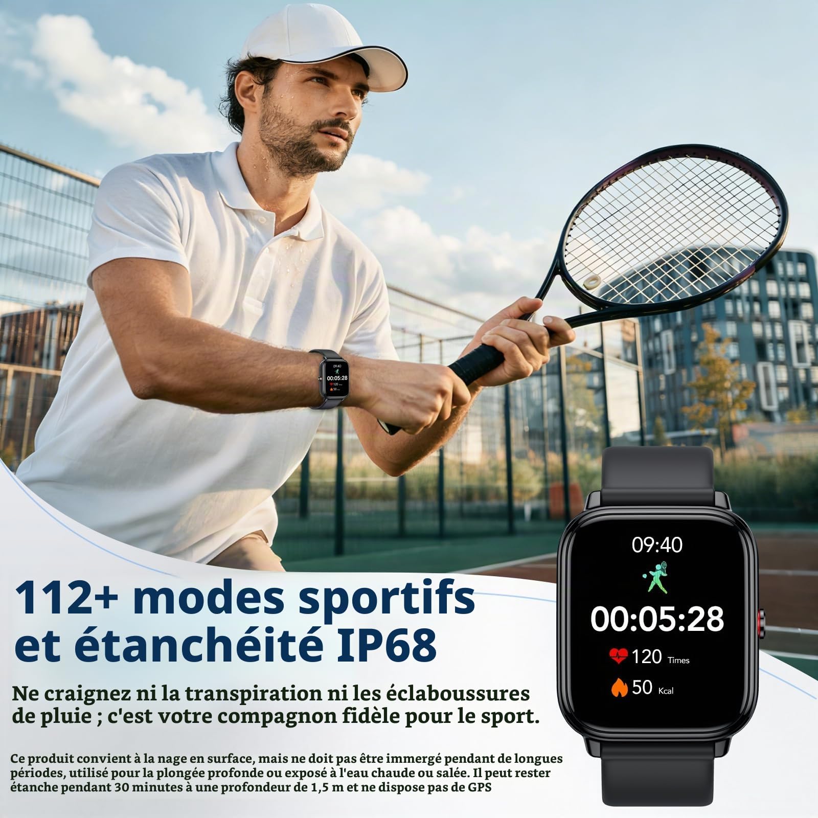 Montre Connectée Femme Homme, 1.83"HD Smartwatch, 20 Jours d'Autonomie avec Appel Bluetooth, Cardiofrequencemetre, Sommeil, Montre de Sport avec Étanchéité IP68, 112+ Modes Sportifs pour Android/iOS