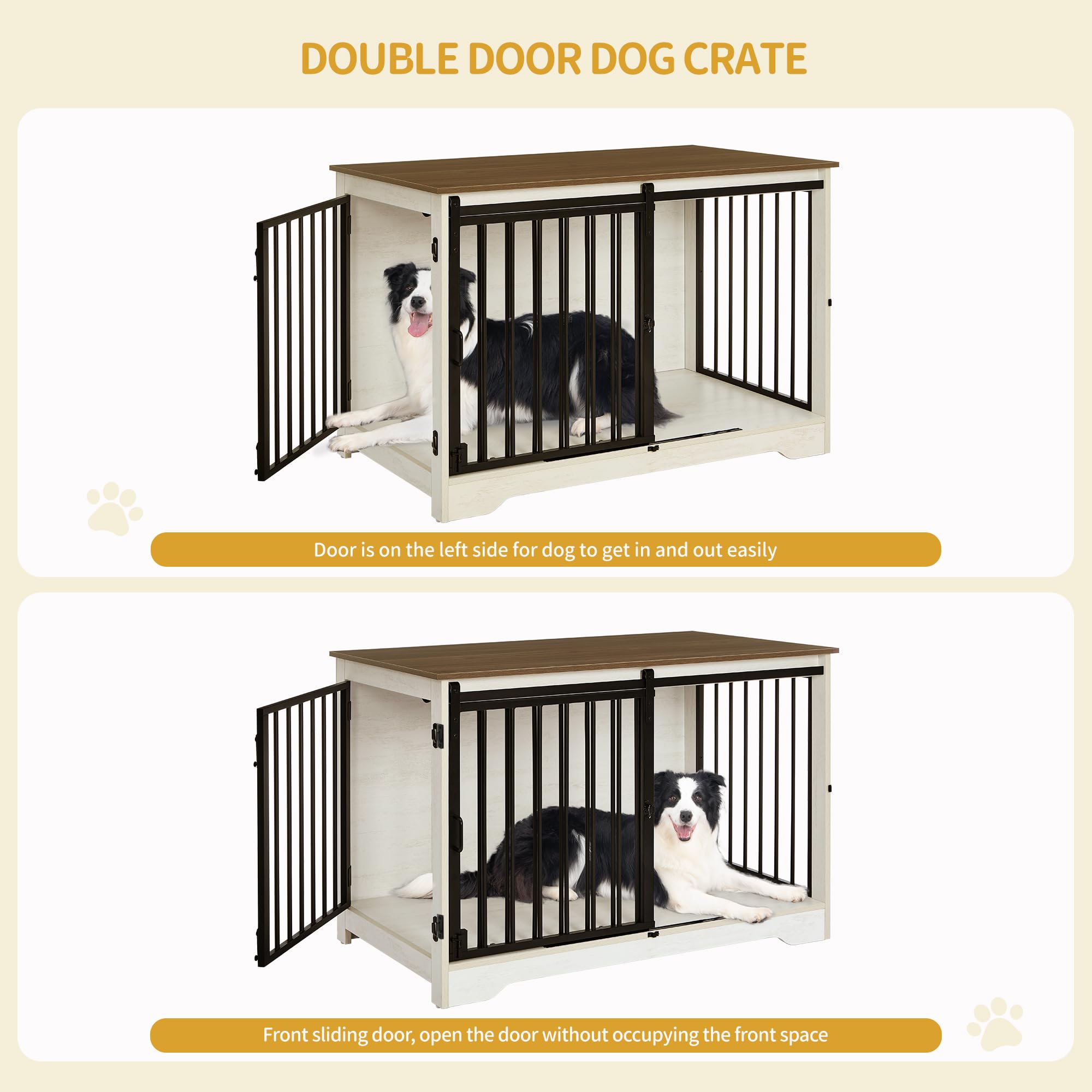 Hzuaneri 100cm Gabbia per Cani, Tavolo Supplemento, Nicchia Moderna per Cani, Gabbia per Cuccioli, Casetta per Animali, 2 porte, 60 x 100 x 68 cm, Bianco e Marrone DFC02314B