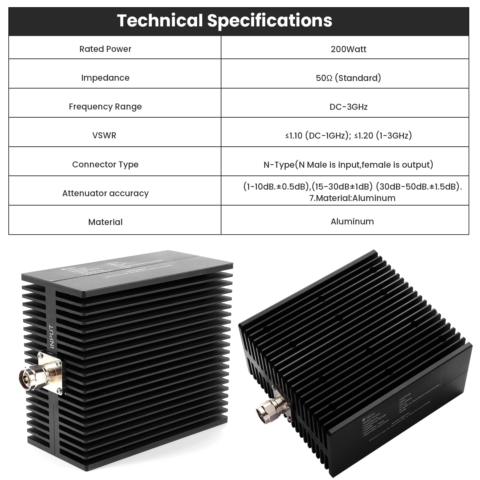 200 W N-Typ HF-Dämpfungsglied, DC bis 3 GHz, 50 Ohm, präzise einstellbarer Signalverlust für HF-Systeme, Testen, Broadcast und Kommunikation (40 dB)