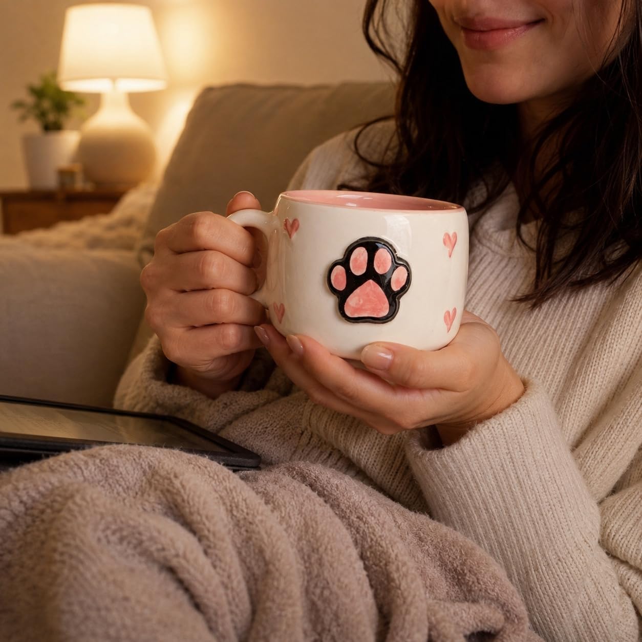 El Yapımı Seramik Köpek Desenli Kupa, 200 ml Doğal Çay Kahve Bardağı, Handmade Pottery Mug, Pet Lover Hediye, Gıda Güvenli Seramik (PEMBE)