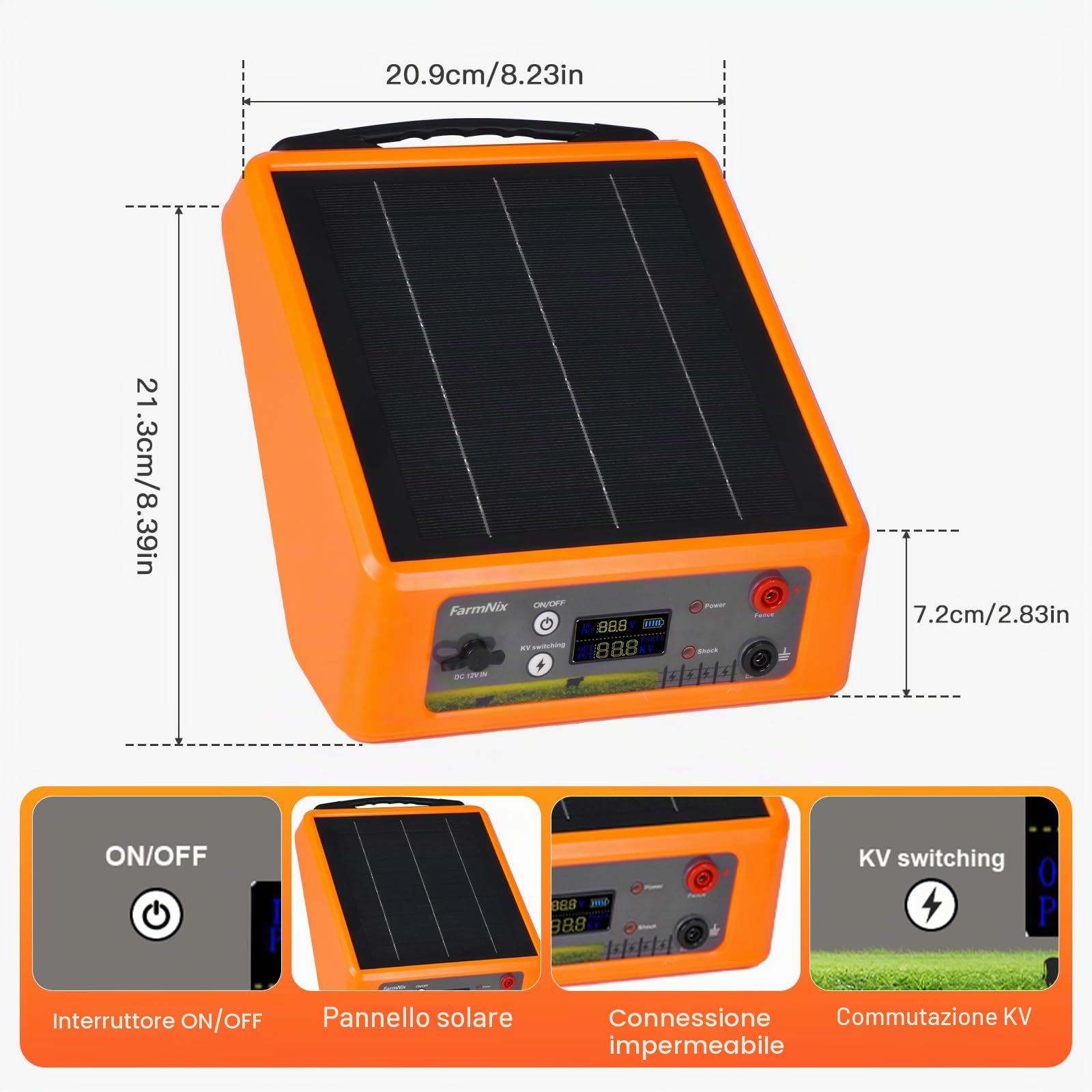 Elettrificatore Recinto Elettrico Solare 32KM, Uscita 6-12KV | 0.3-2.0J Regolabile, con Batteria Litio 18Ah, Pannello 6W IP55 per Cavalli, Bestiame, Pecore, Cinghiali
