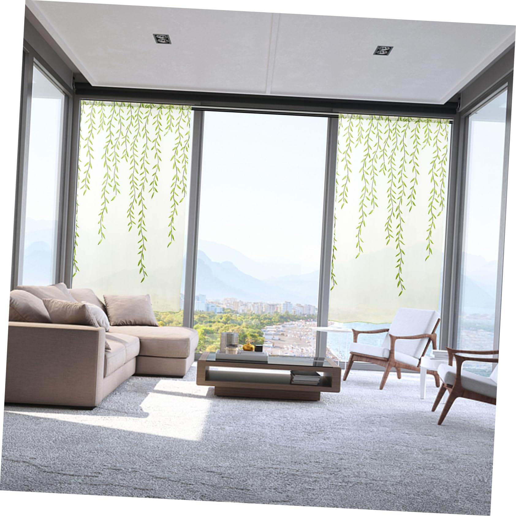 Warmhm Home Décor White See Through Curtains Purple Home Decor Green Voile Curtains Window Sheer Panels Green Transparent Window Screen Tulle Leaf Wicker Vine - Image 3