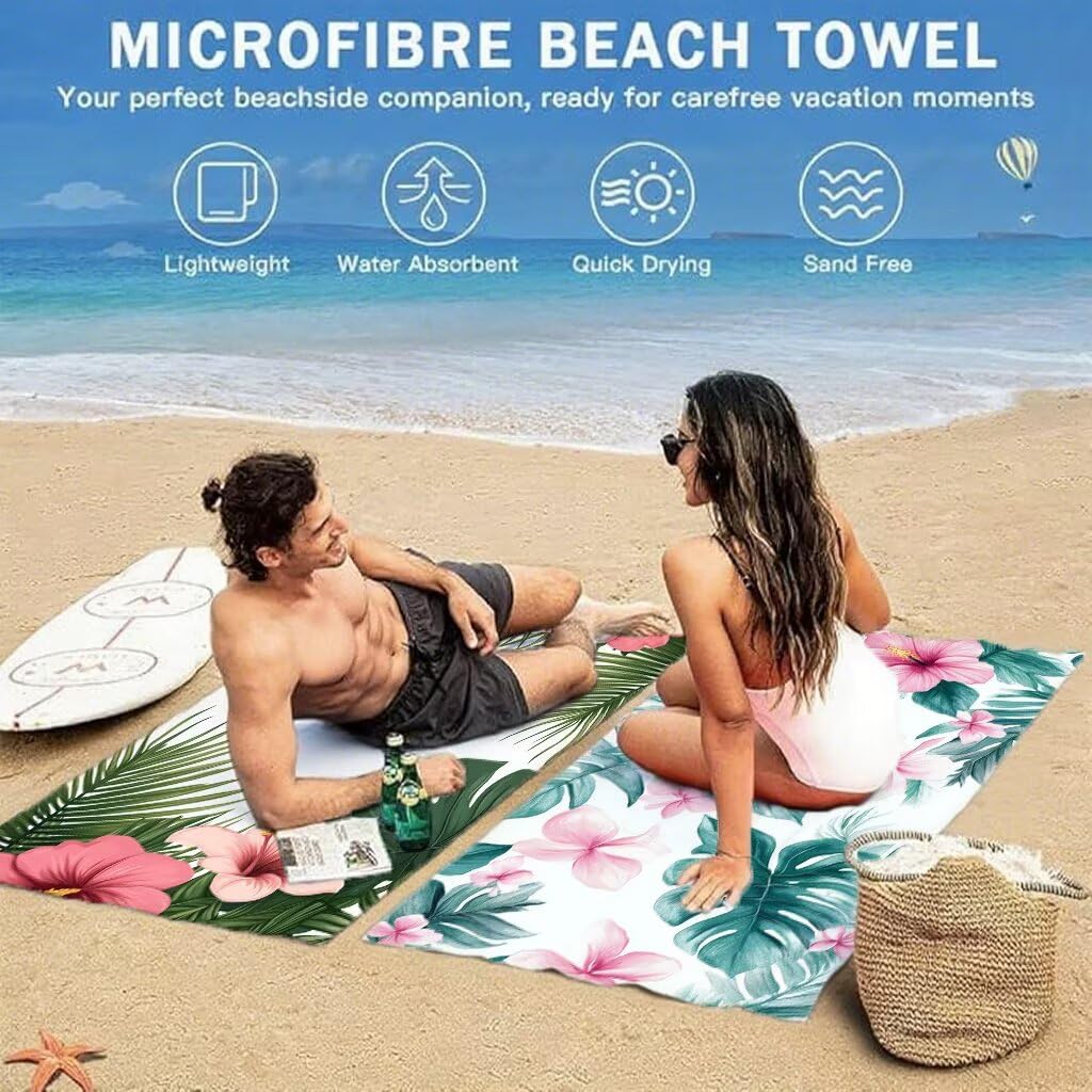 Vert Serviette de Plage 220x100cm Lot de 2, Usine Serviette Microfibre Ultra Absorbantes Séchage Rapide Anti Sable Léger Transport Compacte Drap de Plage pour Piscine Voyages Femme et Homme, Model603