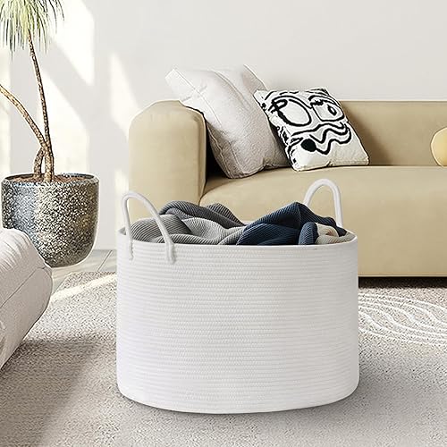 Miniatura 6 de Cesta de almacenamiento extra grande de 20 x 20 x 15 pulgadas, canasta de almacenamiento de manta blanca para sala de estar, canasta organizadora de