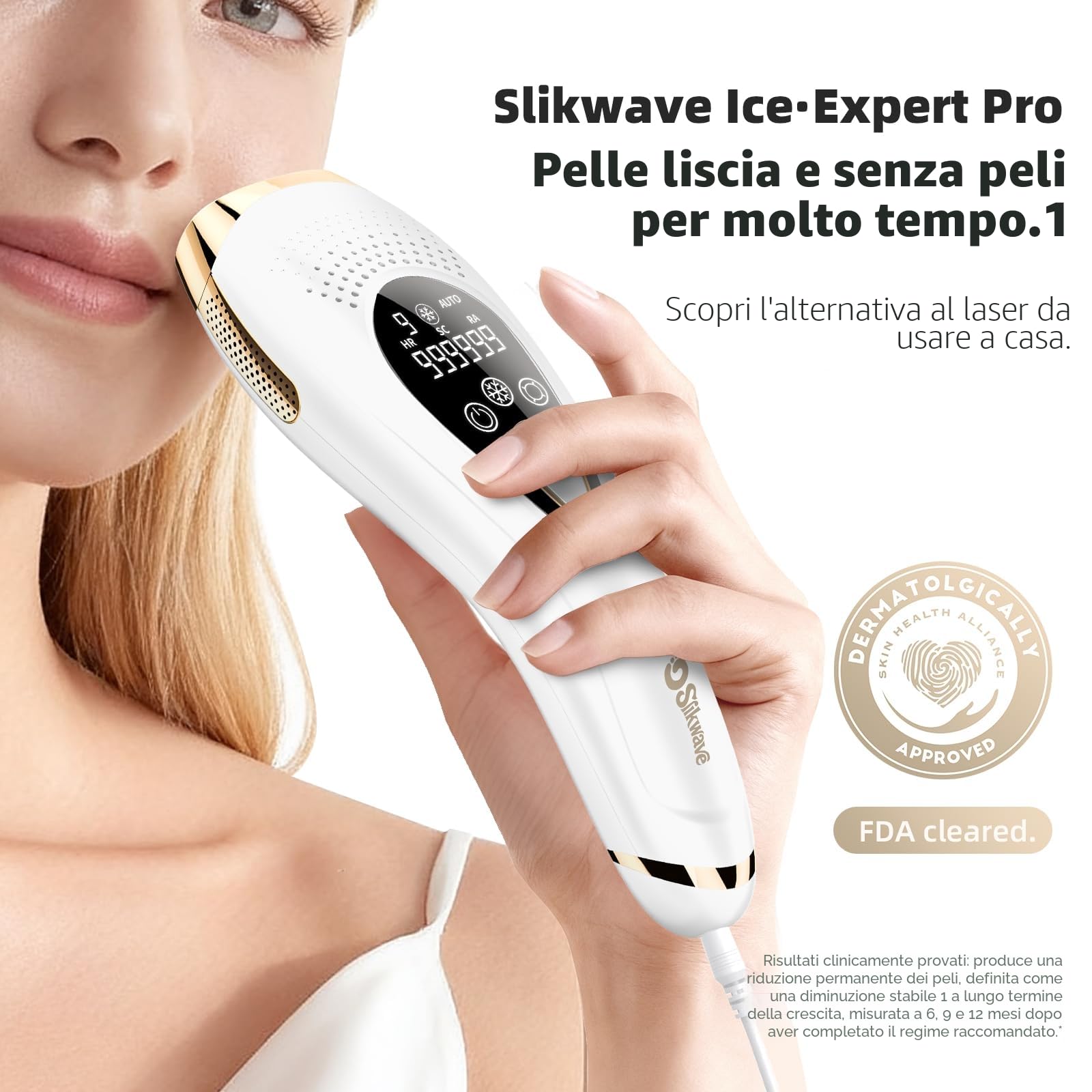 Epilatore Luce Pulsata 9 Livelli Con 6 Accessori, Epilatore Laser Peli Donna/Uomo Con Modalità Manuale E Automatica, Sensore Di Contatto, Funzione Ice Cool per,Bianco