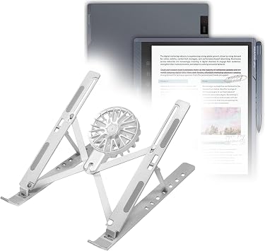 BoxWave Stand and Mount Compatible with Penstar M10C eNote Pro 10.3 in - QuickSwitch Stand with Cooling Fan, Portable, Multi Angle Viewing Ventilator - Metallic Silver