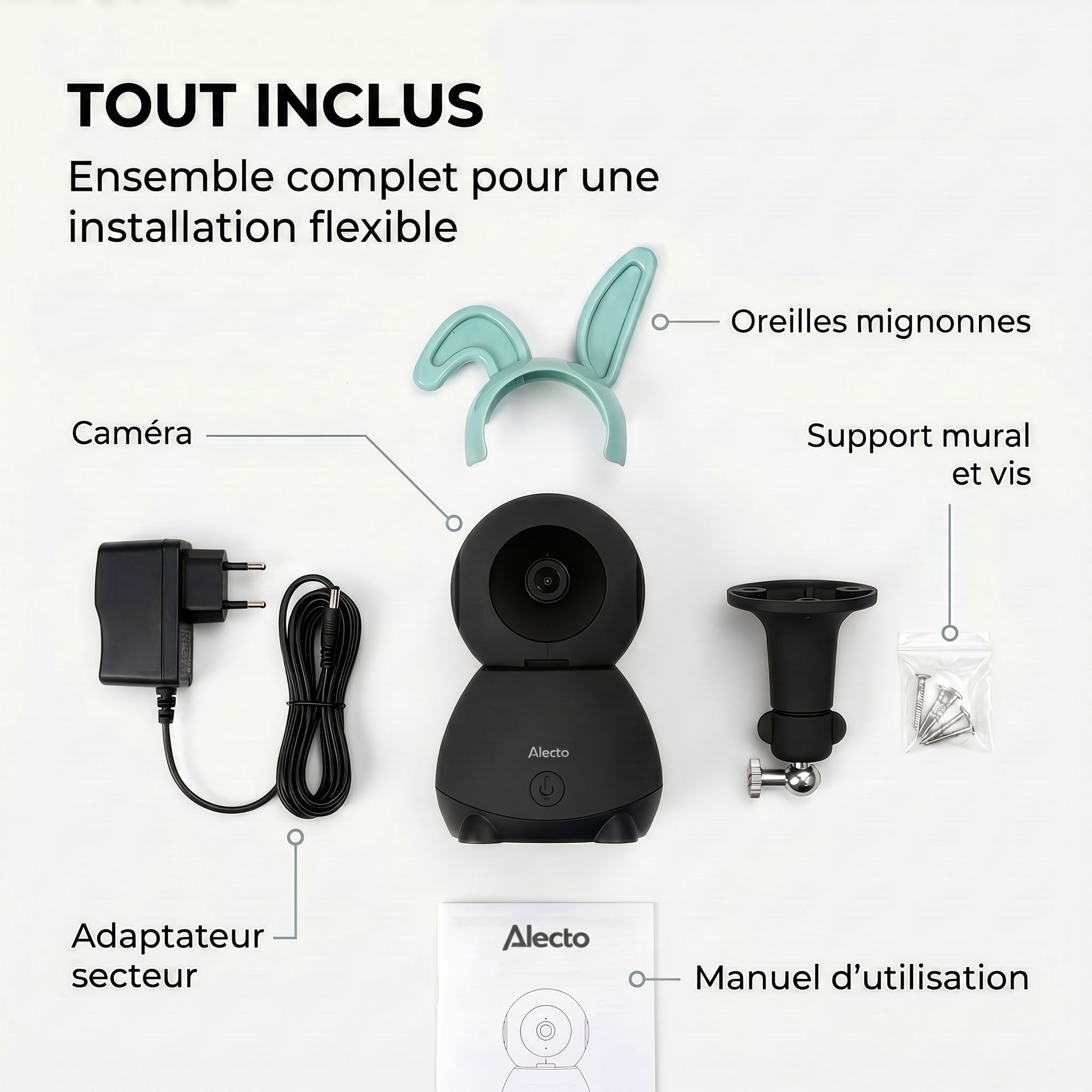 Alecto SMARTBABY10BK Babyphone Camera - Camera Bebe WiFi - Noir | Baby-phone - Baby Monitor - Vision Nocturne