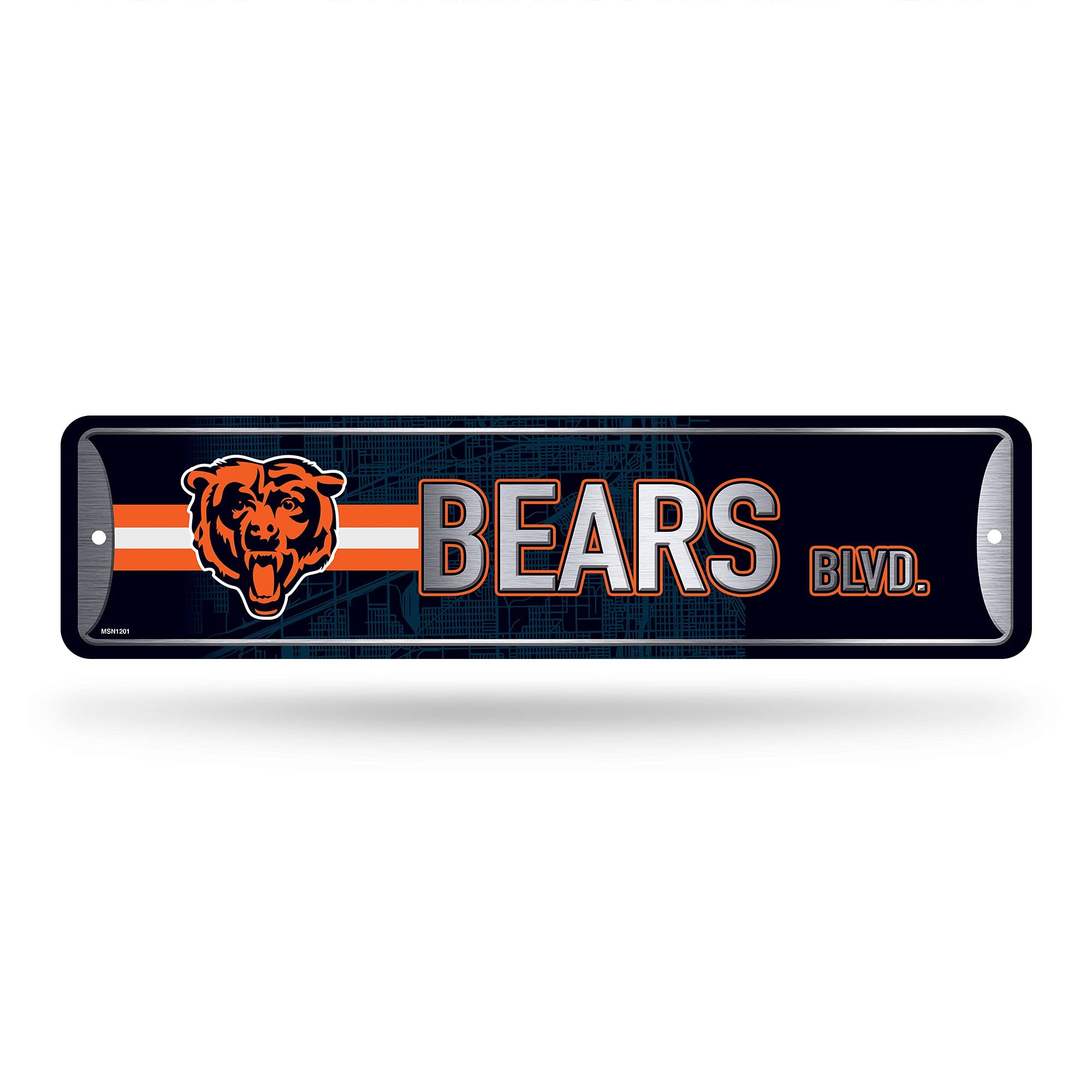 Rico Industries NFL Chicago Bears Metal Street Sign (4" x 15") - Great for Home, Bedroom, Man Cave Décor