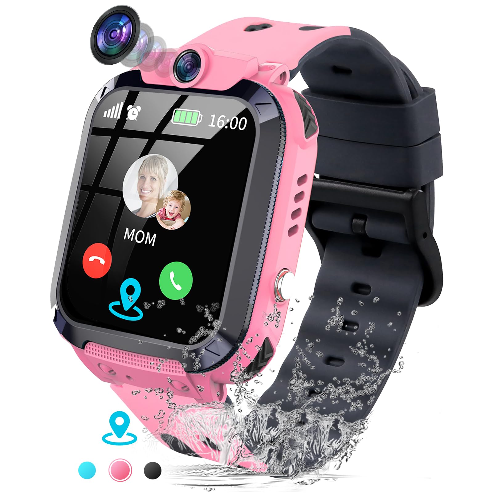 JUBUNRER Reloj Inteligente Niño GPS y Llamadas SOS IP68 Resistente Al Agua Despertador Juego HD Foto Reloj Telefono Niños Cumpleaños- Regalos- para Smartwatch Niños Niña