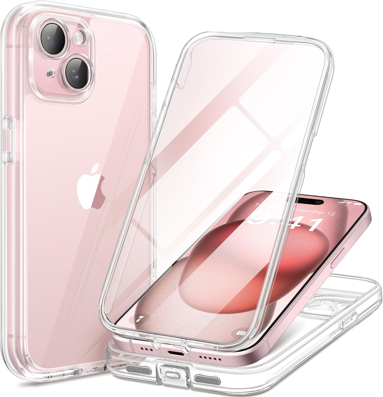 Compatible with iPhone 15 Plus Case, with Built-in 9H Tempered Glass Screen Protector & Upgraded Camera Protection, Dustproof Cover Designed Full Body Rugged Shockproof Phone Case 6.7″, Clear