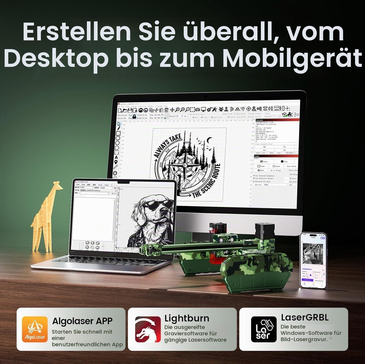 AlgoLaser 6W Lasergravurmaschine Mini Laser Engraver,0,02mm Präzision,8000mm/min Geschwindigkeit,15x15cm Arbeitsfläche,für Holz Leder Acryl Glas Metall Gravur,kompatibel mit LightBurn und LaserGRBL