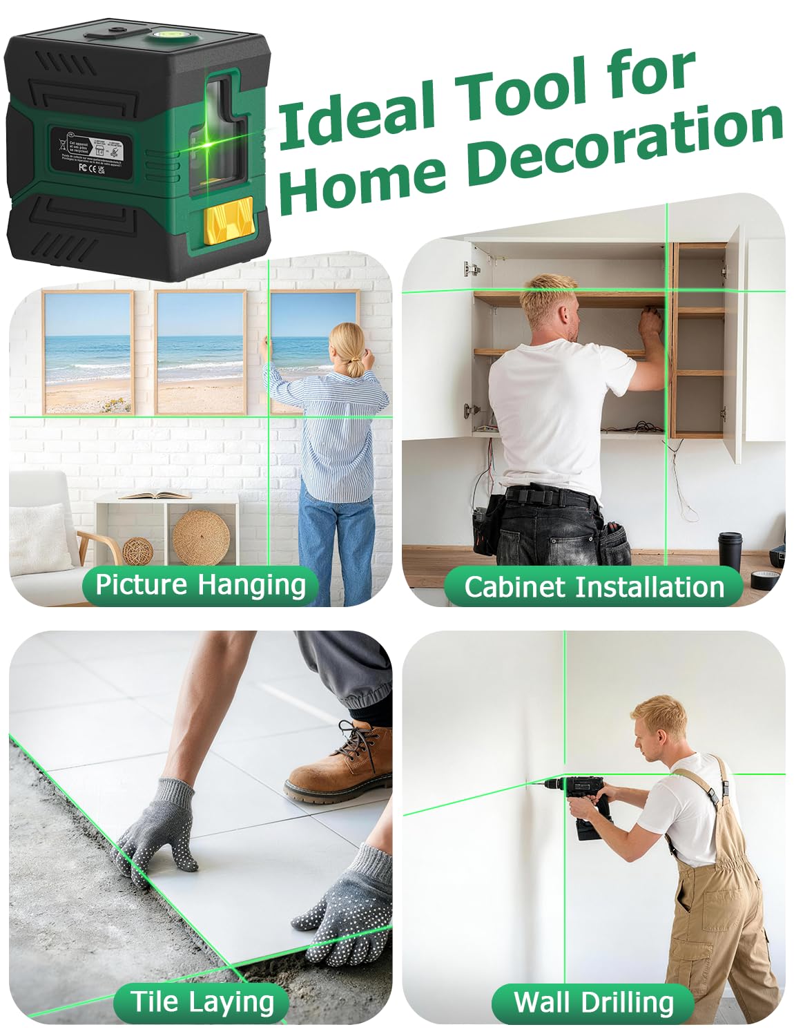Livella Laser Verde con Treppiede da 102cm, Livello Laser Autolivellante a Linea Incrociata, Strumento per Appendere Quadri, Piastrelle e Progetti di Costruzione Indoor