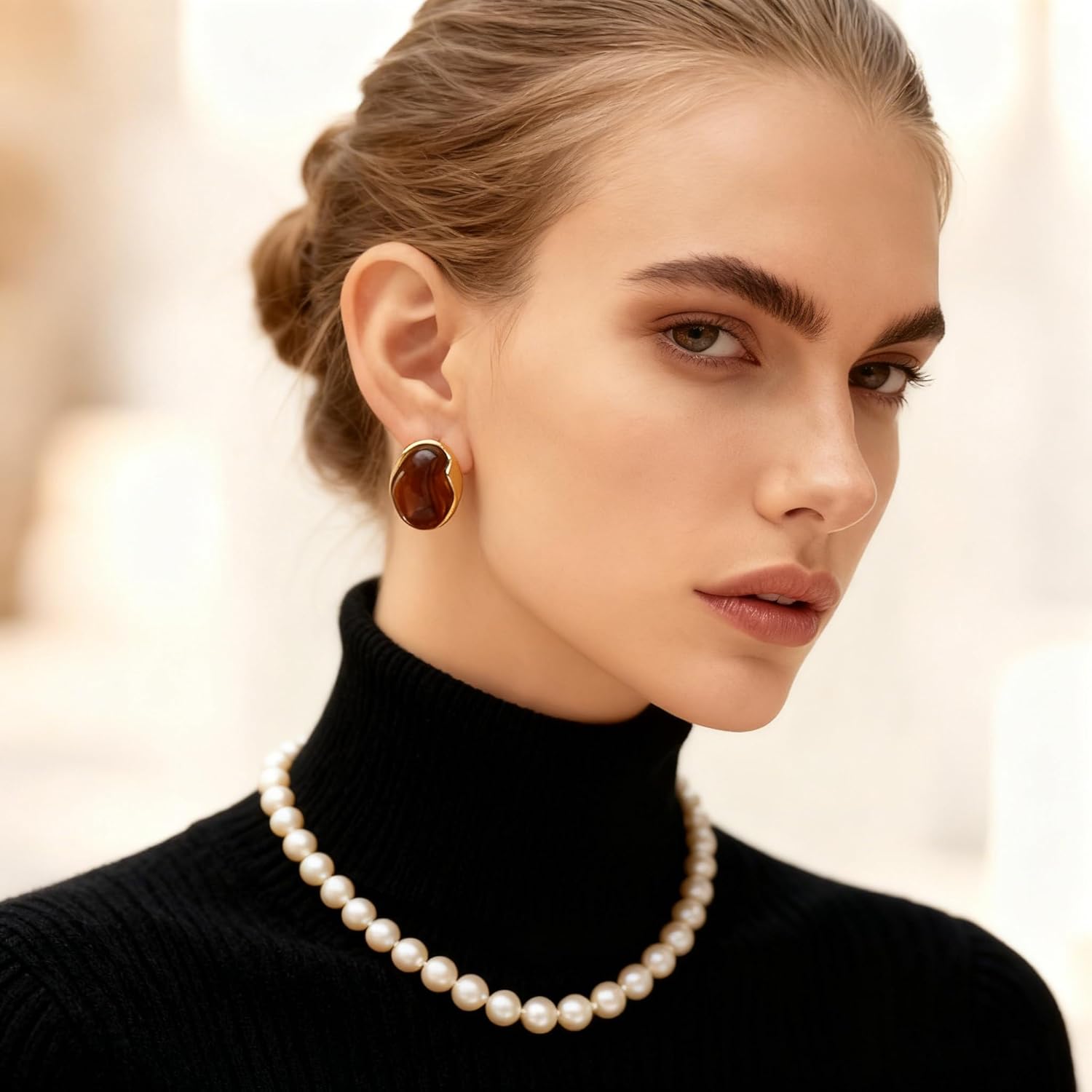 Amber Resin Heart Stud Earrings for Women Gold-Plated Statement Studs Lightweight Acrylic Trendy Jewelry - Image 4