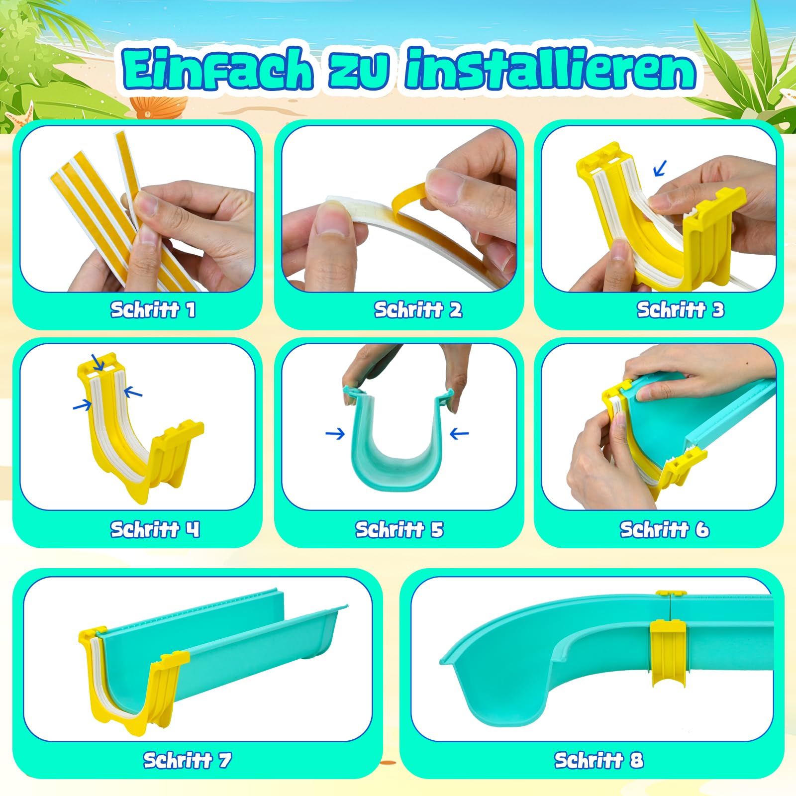 Joellfuner Pista de agua para niños al aire libre, set de juguete acuático 2 en 1 con botes, figuras de animales y pistolas de agua