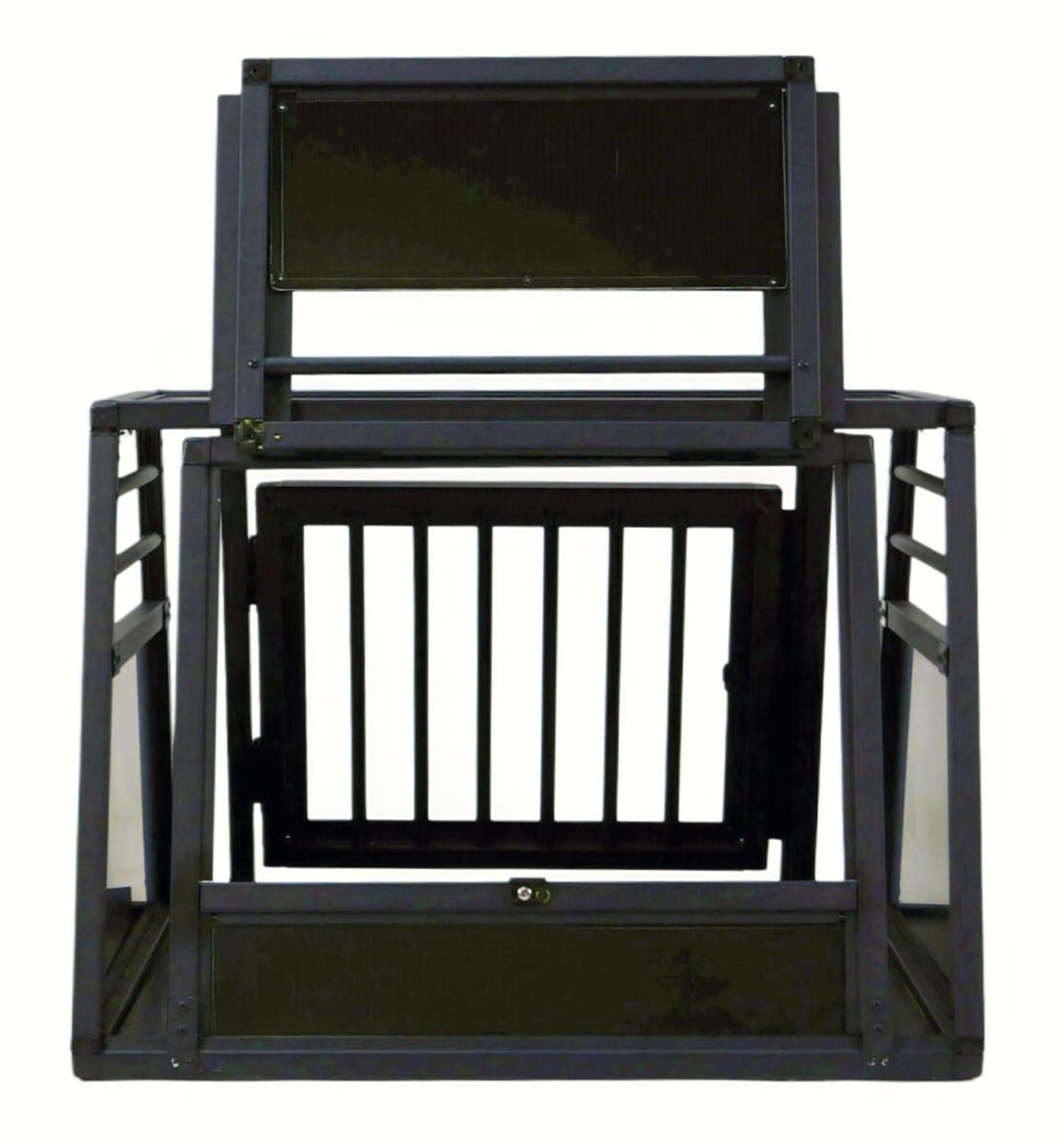 DOGHEAD Hundetransportbox Proline, Single 75x65x55 cm, Schwarz, Aluminium, Beidseitig Abgeschrägt 75°, mit Notausstieg