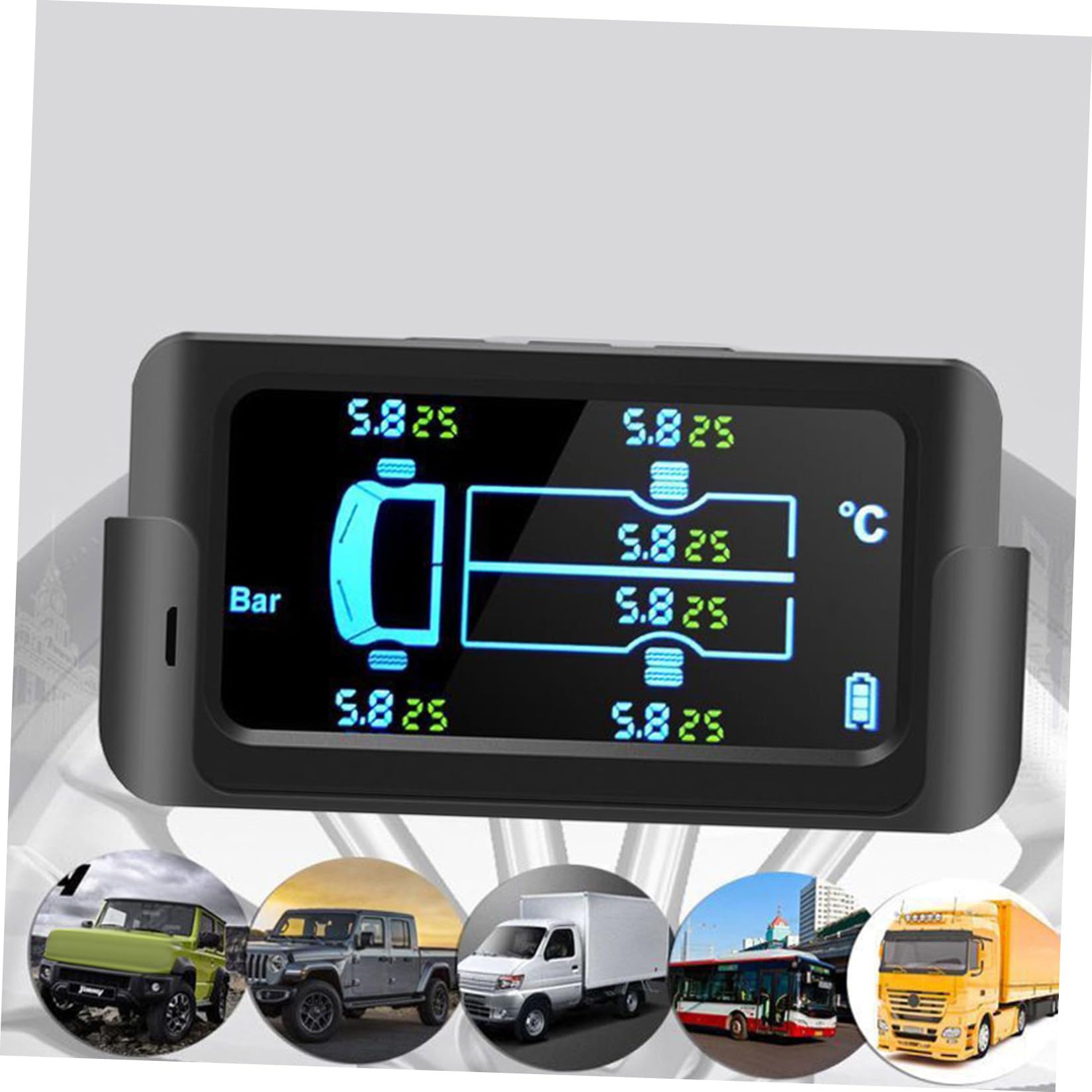 Sistema di Monitoraggio Pressione Pneumatici Solare Wireless per Camion e Autobus Sensori Esterni 6 Pneumatici, Monitoraggio Temperatura in Reale e Allarme Visivo e Acustico