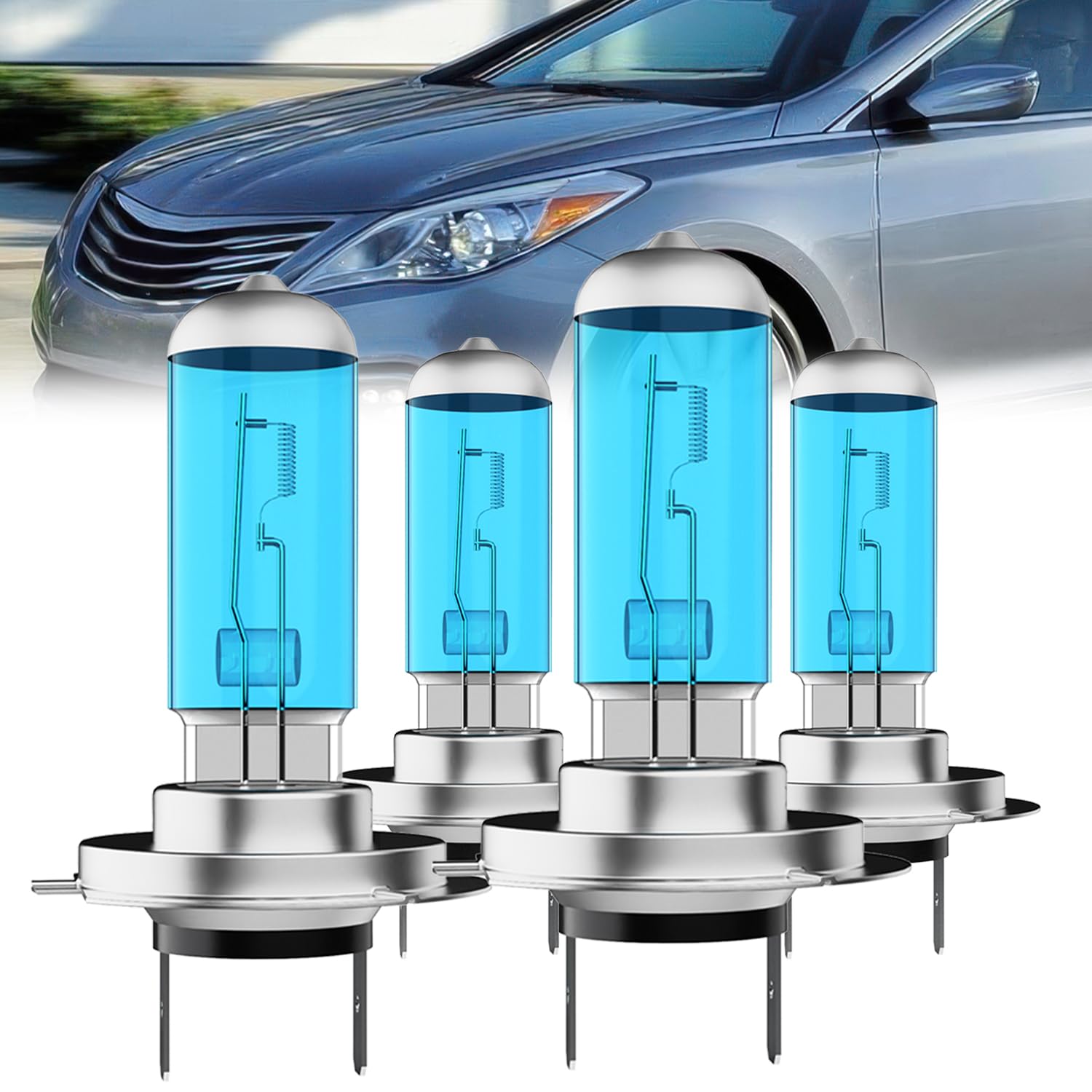 Headlight Bulbs Compatible With Hyundai Azera 2006&amp;2011-2017, H7 High Beam + H7 Low Beam Halogen Light Bulb Combo, Super Bright 6000K White, Plug and Play, Pack of 4