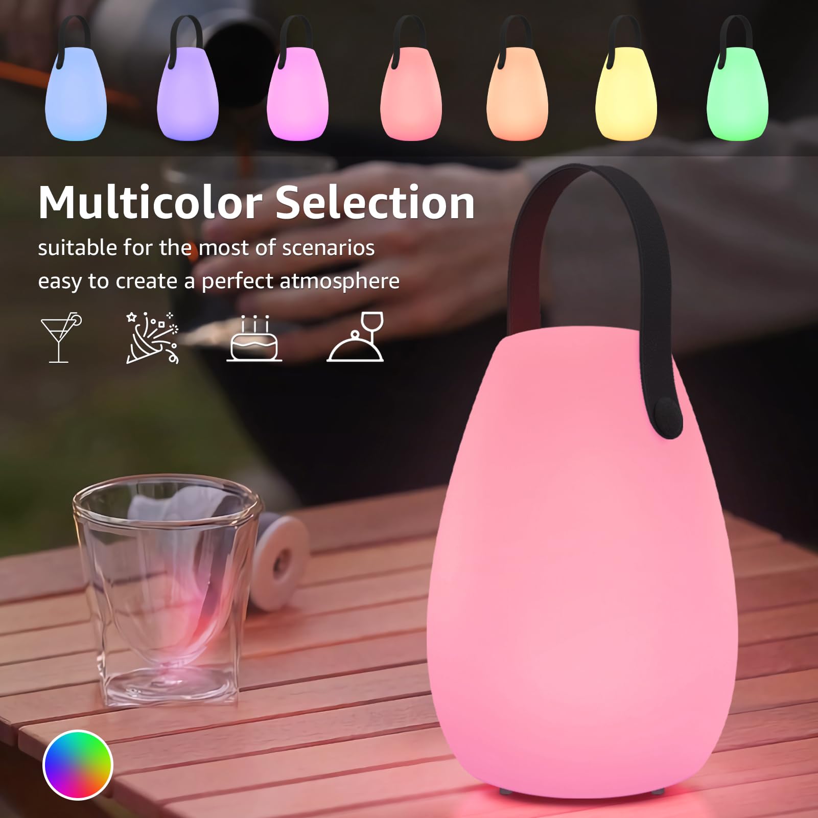NiceBuy Lampada Da Tavolo Senza Fili LED Dimmerabile RGB Portatile Lampade Da Tavolo Ricaricabili USB Con Telecomando IP44 Per Esterno Interno Ristorante Giardino Hotel (D)