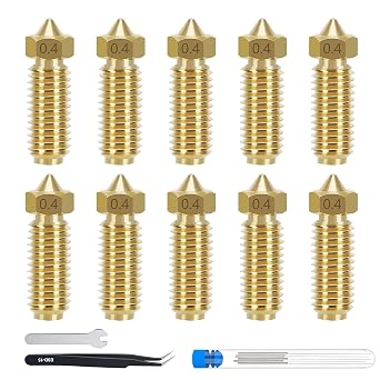 10PCS 0.4mm Brass Volcano Nozzles for Anycubic Kobra 3 V2/Kobra 3/Kobra 3 Combo/Kobra S1/Kobra S1 Combo, Extruder Hotend Nozzle Kit with Cleaning Needle, Tweezers and Wrench