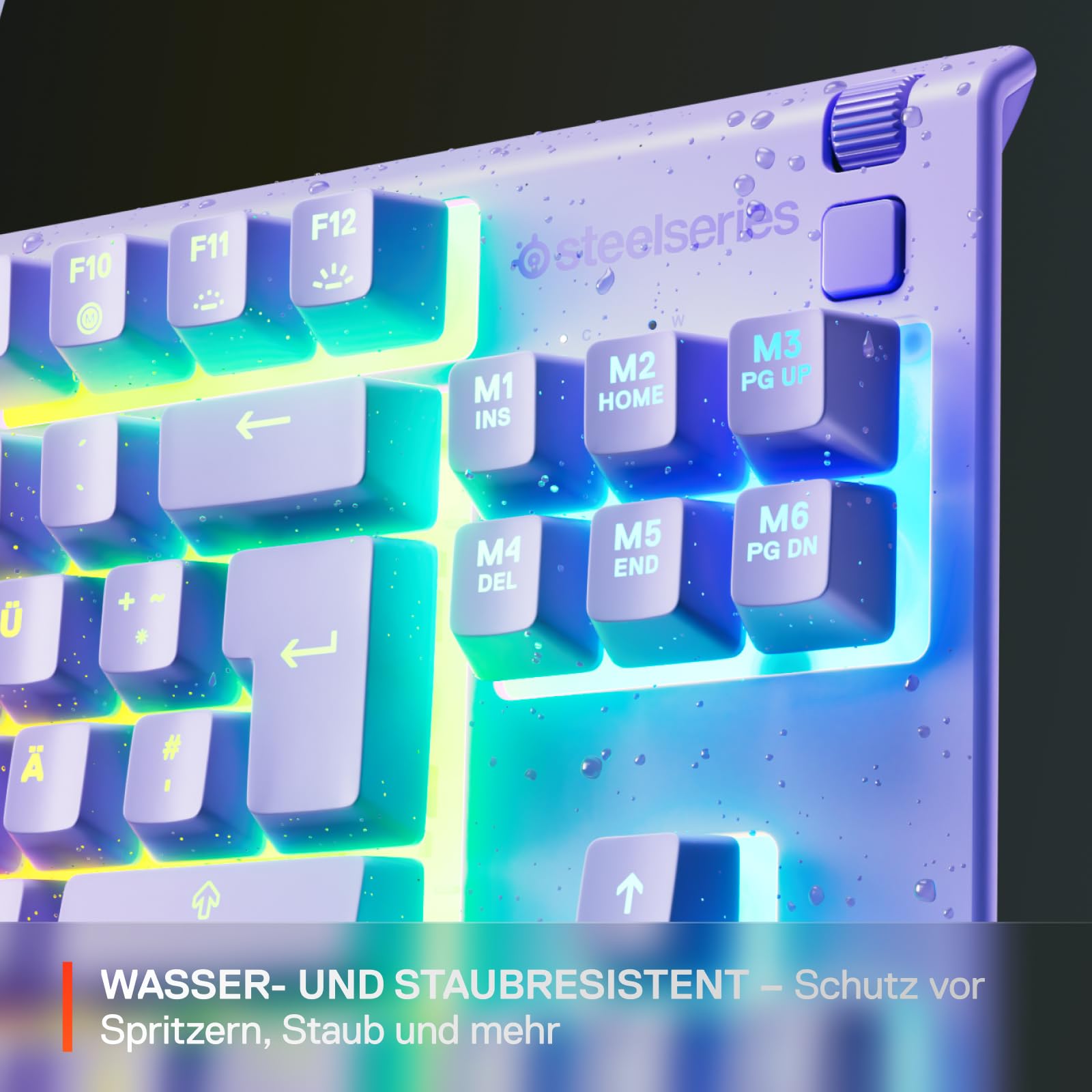 SteelSeries Apex 3 TKL Lavendel RGB Gaming-Tastatur – Kompakter Tenkeyless-Formfaktor – 8-Zonen-RGB-Beleuchtung – Wasser- und Staubresistenz – Flüsterleise Gaming-Switches - UK Layout QWERTY – Bild 4