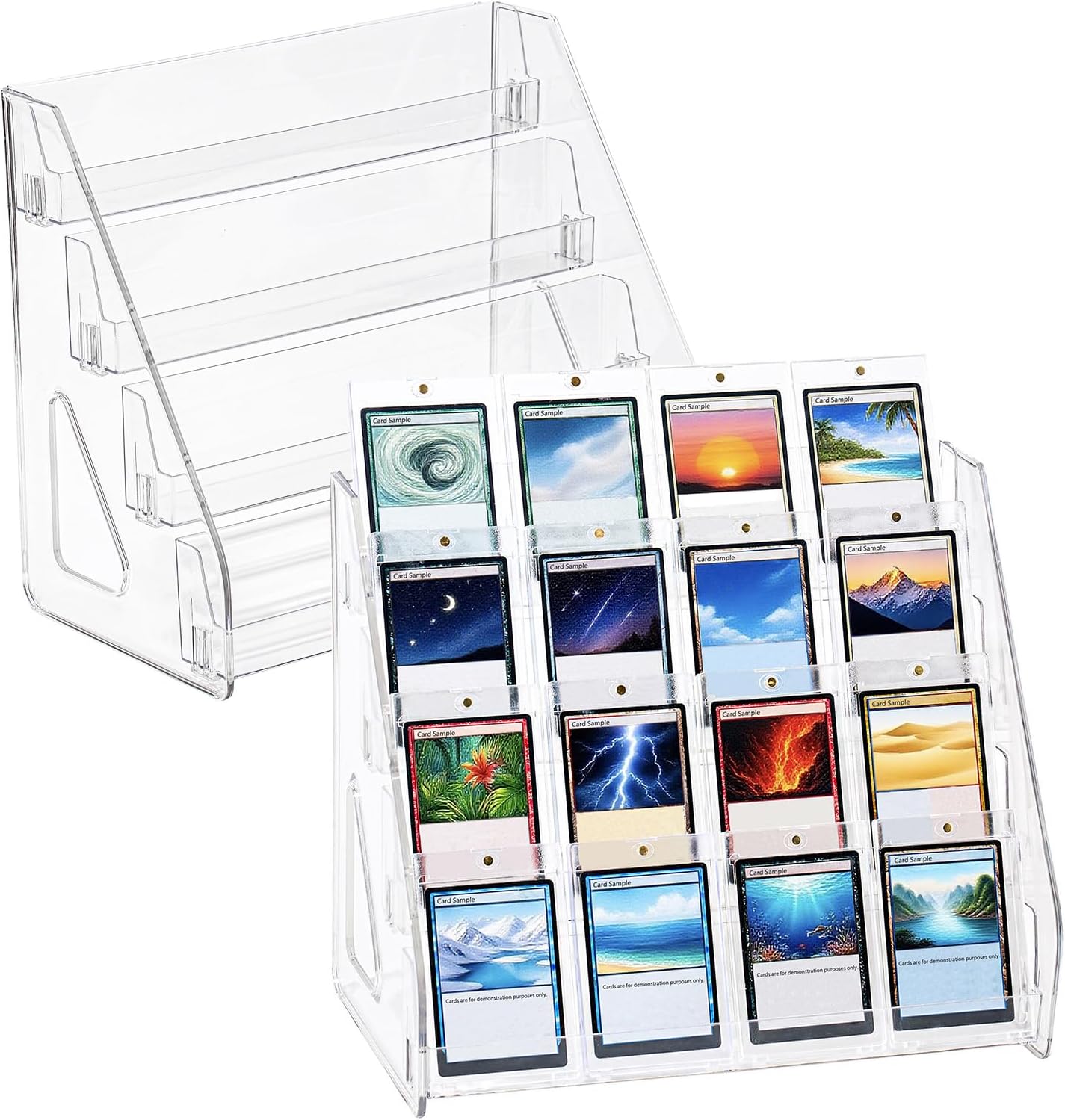 DEEIF 2 Pack Acrylic Trading Card Display Stand, 5-Tier Clear Shelf Holds Up to 40 Cards, 12" Wide Card Holder for Top loaders & Magnetic Cases, Large Storage for TCG, MTG Cards