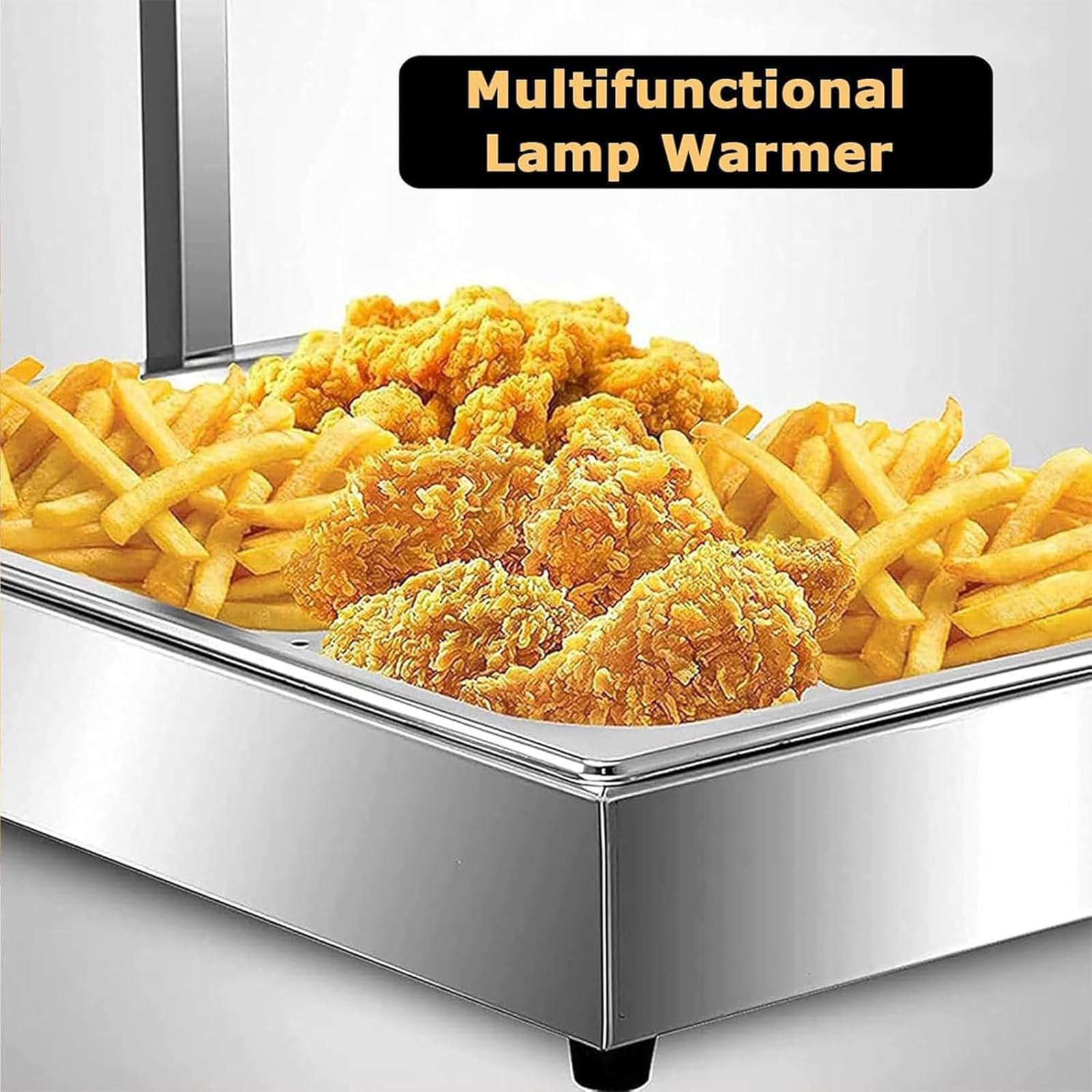 Scaldavivande Professionale per Patatine Fritte, Lampada Riscaldante | Piano di Drenaggio, Riscaldamento Rapido, Controllo della Temperatura da 30 a 110℃, Scaldavivande da Banco(silver)