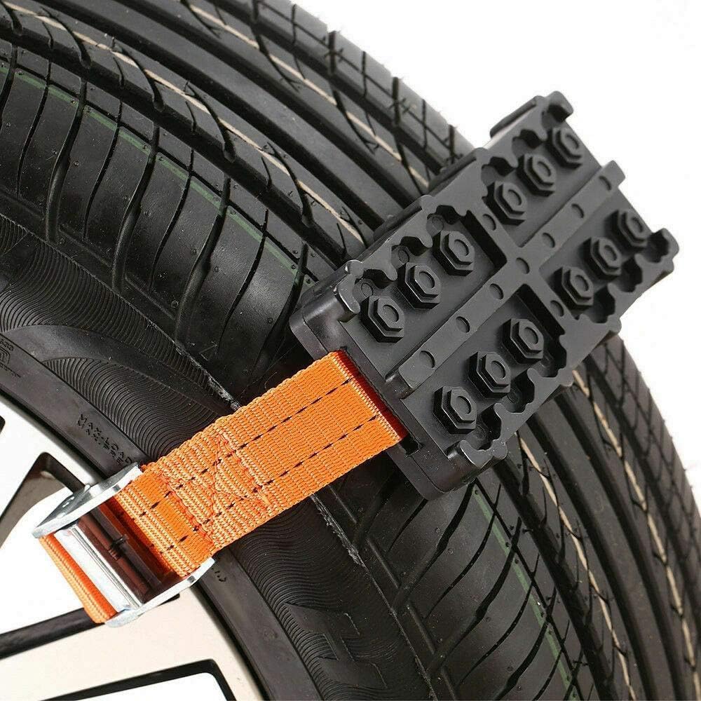 Riloer Lot de 2 chaînes antidérapantes pour voiture, dispositif de traction de pneu pour neige, boue, sable, SUV, chaînes à neige en caoutchouc et nylon Orange