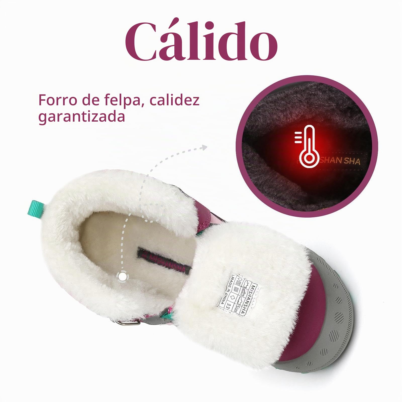 Mishansha Botas de Nieve Niño Botas Antideslizantes, Morado 28 | Forro cálido, cierre de autollenado, puntera reforzada, suela con dibujo, colegio, paseos, nieve