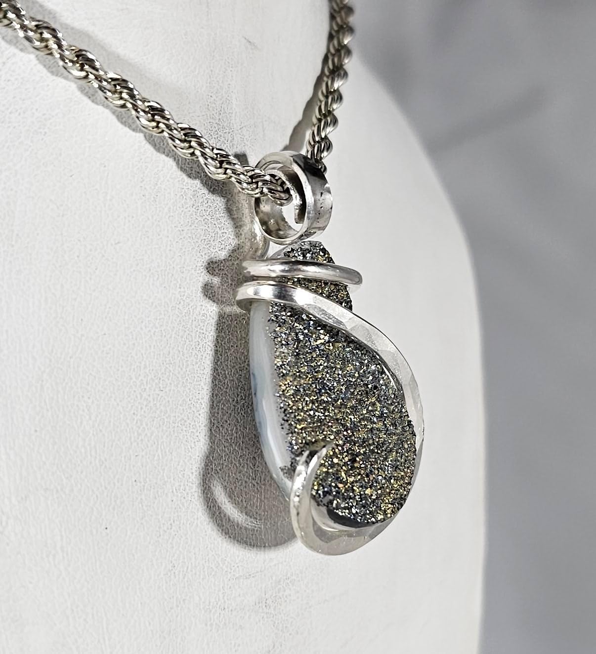 Drusy Crystal Pendant Necklace 925 Sterling Silver by Isabella Roth - Image 4