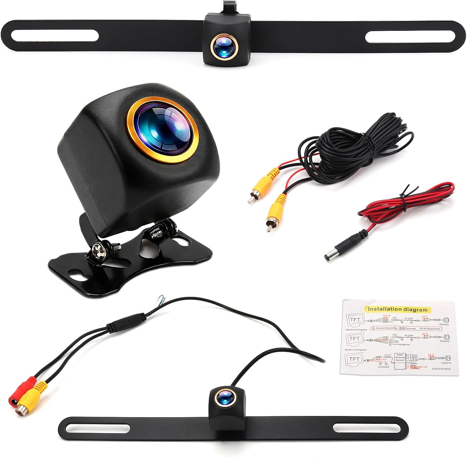 Backup Camera for Car - 170° Wide Angle License Plate Reverse Camera with IP68 Waterproof Metal Housing, Starlight Night Vision, HD/AHD Switchable for SUV RV Truck Sedan (RCA Connector)