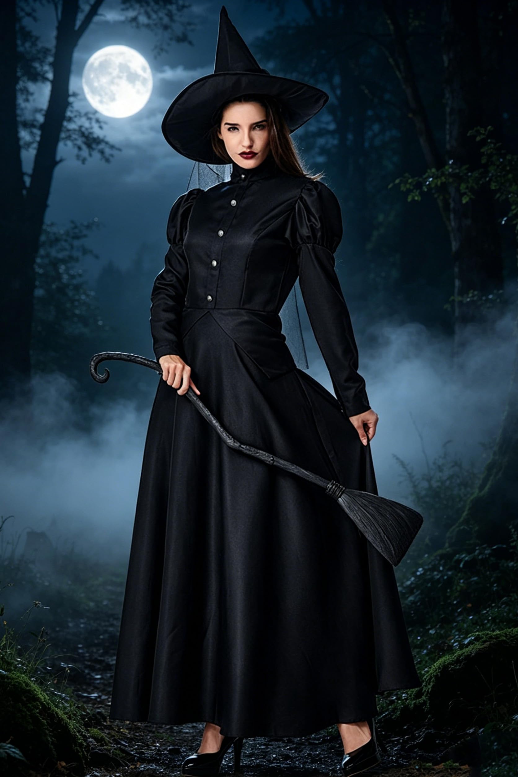 GRACIN - Costume da Strega malvagia, 4 Pezzi, per Halloween, Colore: Nero - Nero - Small