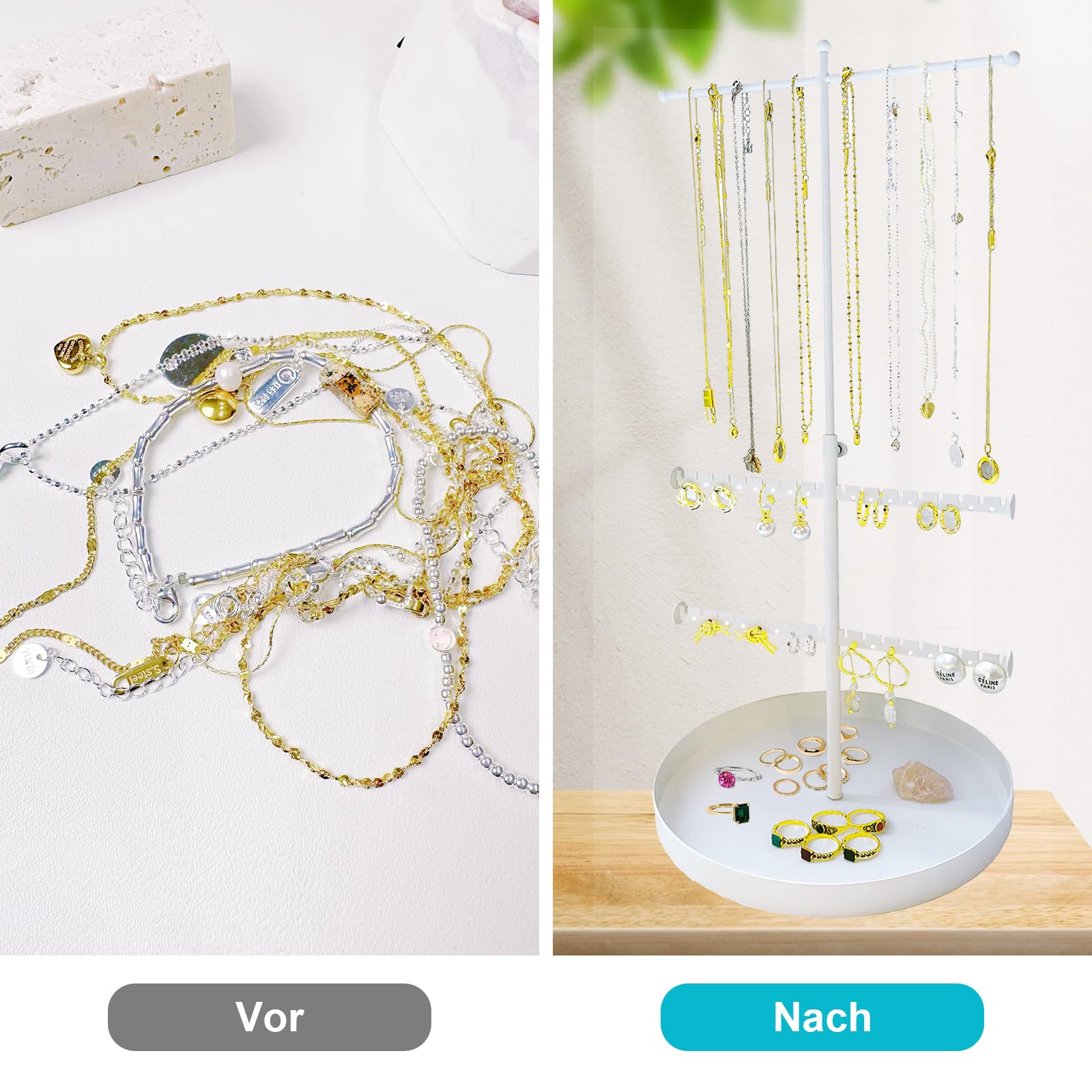 6 Porta Orecchini A Forma Di T - Espositori Per Gioielli In Metallo Nero, Altezze 9/11/12 Cm - Foto 11