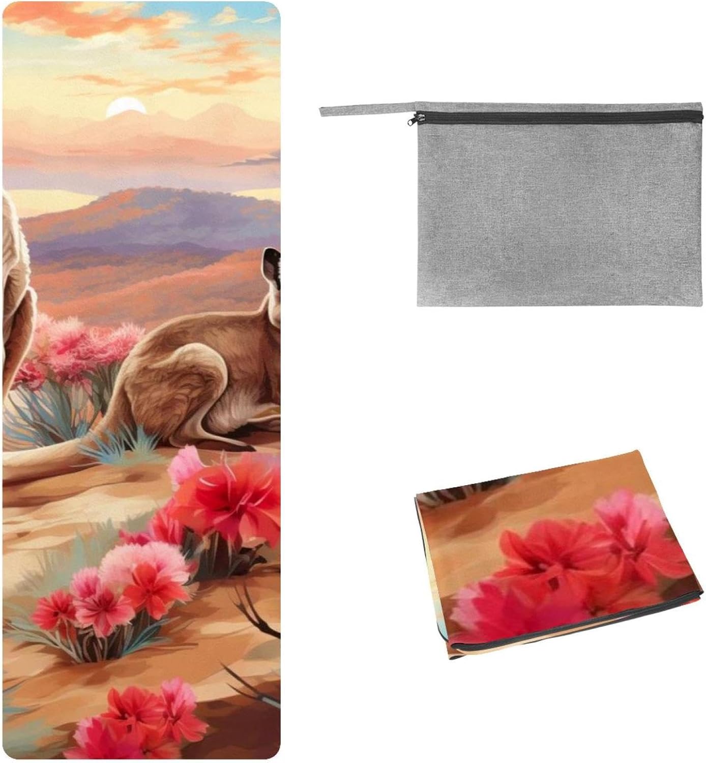 Yoga Towel, Kangaroo Pattern Non Slip Sweat Absorbent Hot Yoga Mat Towel for Hot Yoga, Pilates and Fitness - 72.8" x 26.8"