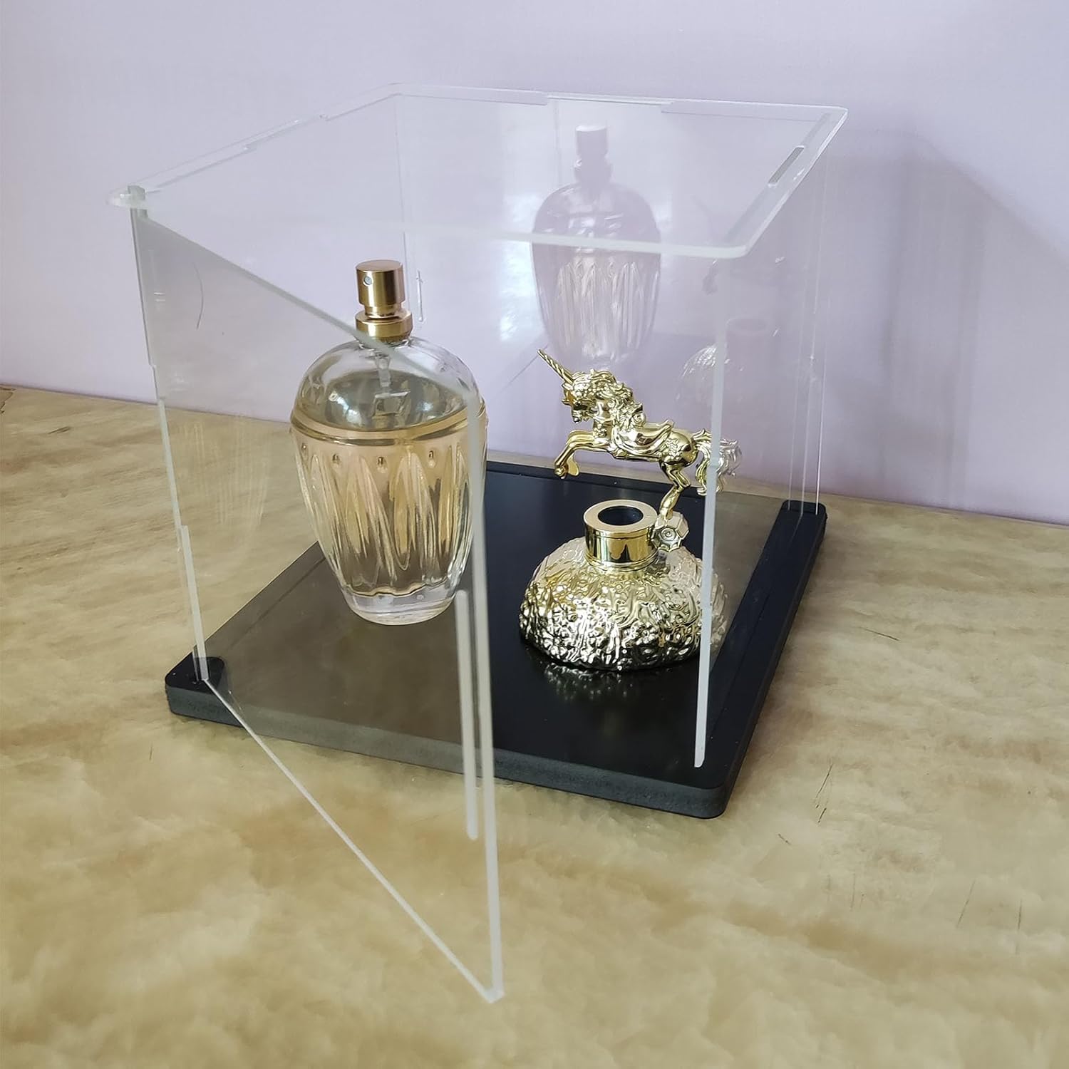 Clear Acrylic Display Case-Assemble Countertop Box with Black Base ,Dustproof Protection Showcase for Action Figures Toys Collectibles (14x8x8in / 35x20x20 CM)
