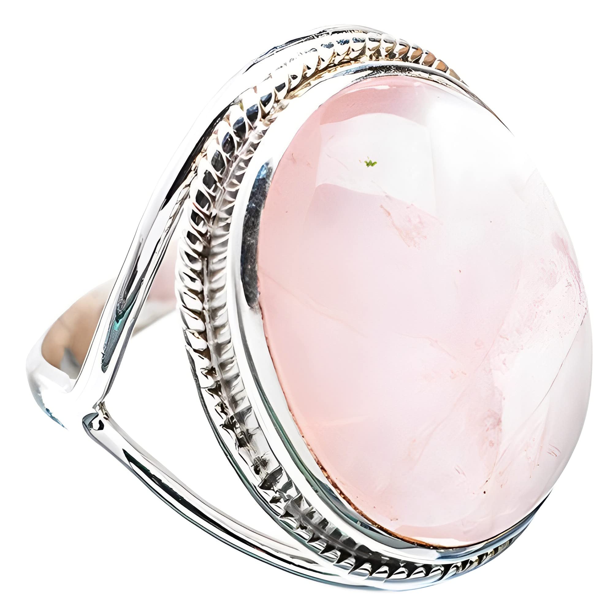 Navya Craft Rose Quartz Ring, 925 Sterling Silver Handmade Statement Promise Rings for Women, Natural Pink Oval Gemstone Boho Jewelry, January Birthstone, Gift for Her Birthday Anniversary (4)