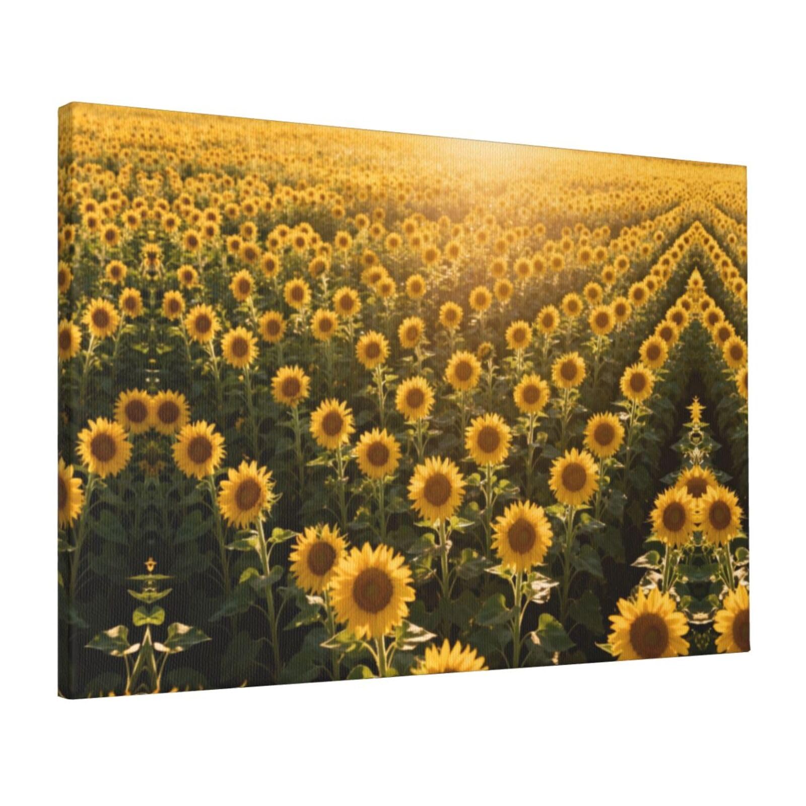 CNTDBU Sunflower Field Bloom Canvas Wall Art 16x24 Inch-Large Modern Painting Print for Living Room, Framed Ready to Hang Artwork for Bedroom