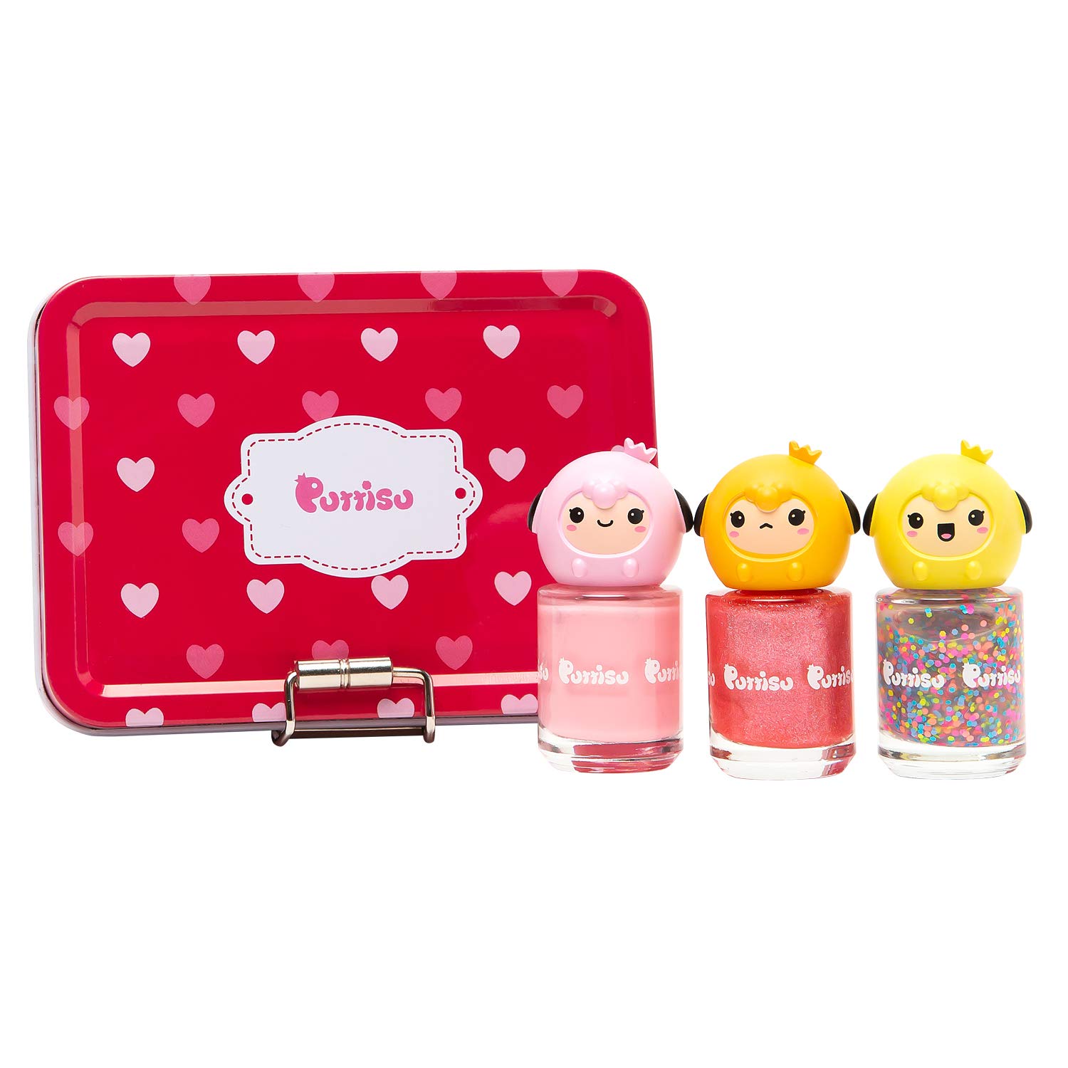 Puttisu 3-Color Nail Art kit non-toxic water-based peel-off kids nail polish gift set (Candy)