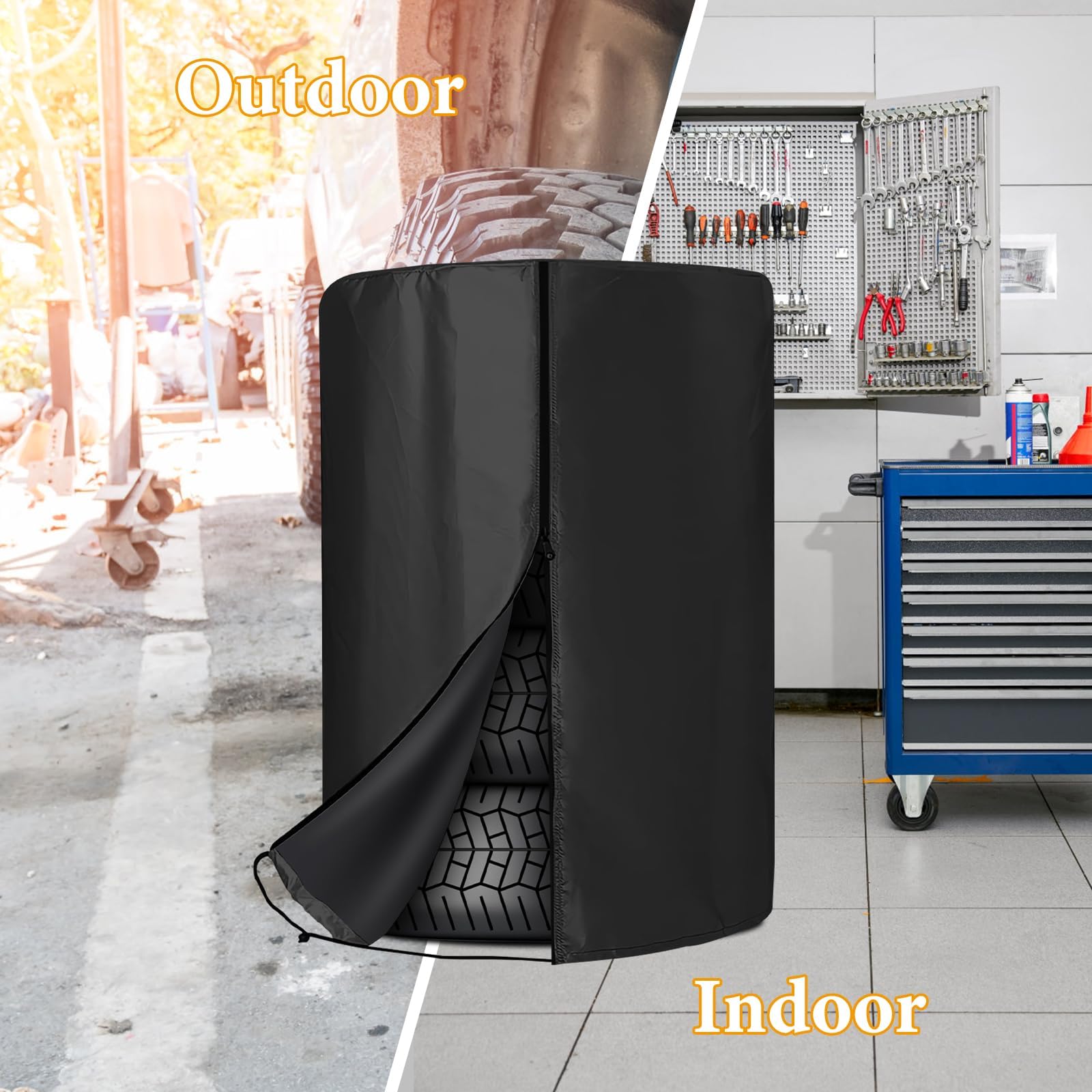 Uniwersalna osłona opon, 80 x 120 cm, wodoszczelna, pyłoszczelna, uniwersalna kieszeń na opony z zamkiem błyskawicznym na 4 opony, czarna
