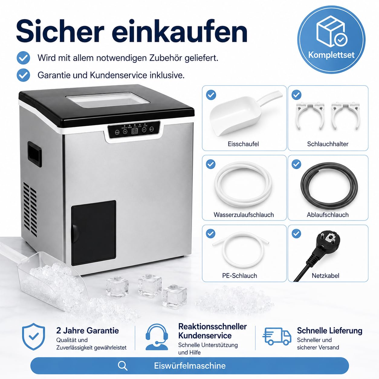 Máquina de cubitos de hielo 2 en 1 con depósito, pala de hielo, 32 dados, 12-22 min | Con depósito de hielo triturado de 1,8 L, 1000 g, pantalla LCD, para casa, oficina, cafetería, fiesta, RV