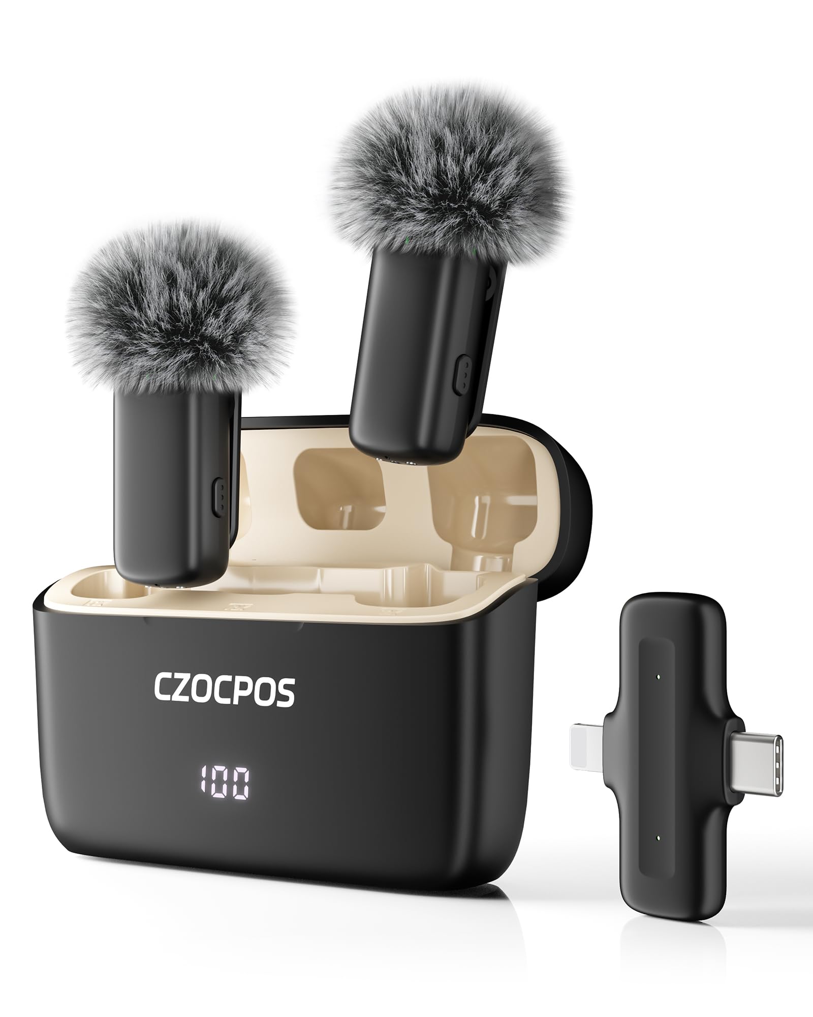 CZOCPOS Kabelloses Lavalier Mikrofon Wireless für iPhone/iPad/Android mit Ladebox, Geräuschunterdrückung, 36 Stunden Akkulaufzeit, Mini Mikrofon für iPhone für Video/YouTube/Vlogs